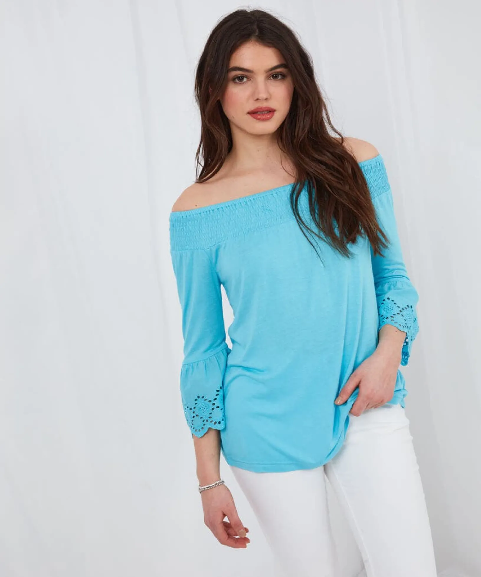 bardot_broderie_top_0.webp Sale Tops, Tunics & Blouses | Women's Joe Browns Bardot Broderie Top Aqua / Orange