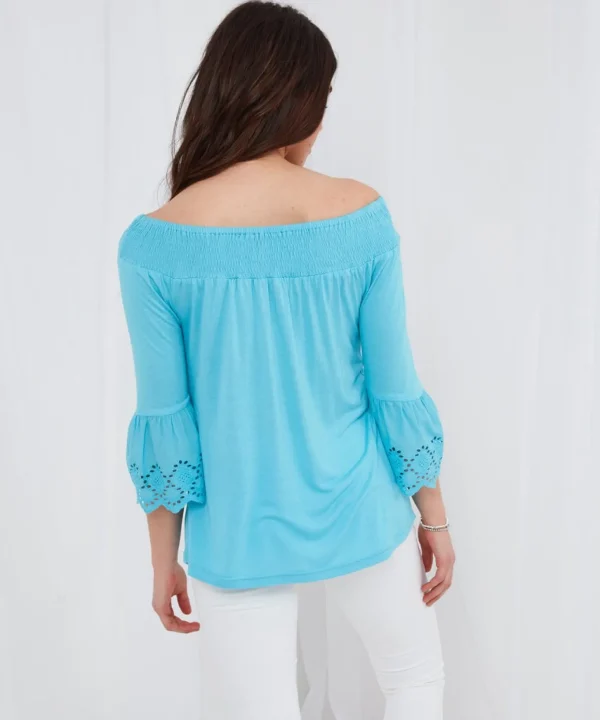 Sale Tops, Tunics & Blouses | Women's Joe Browns Bardot Broderie Top Aqua / Orange