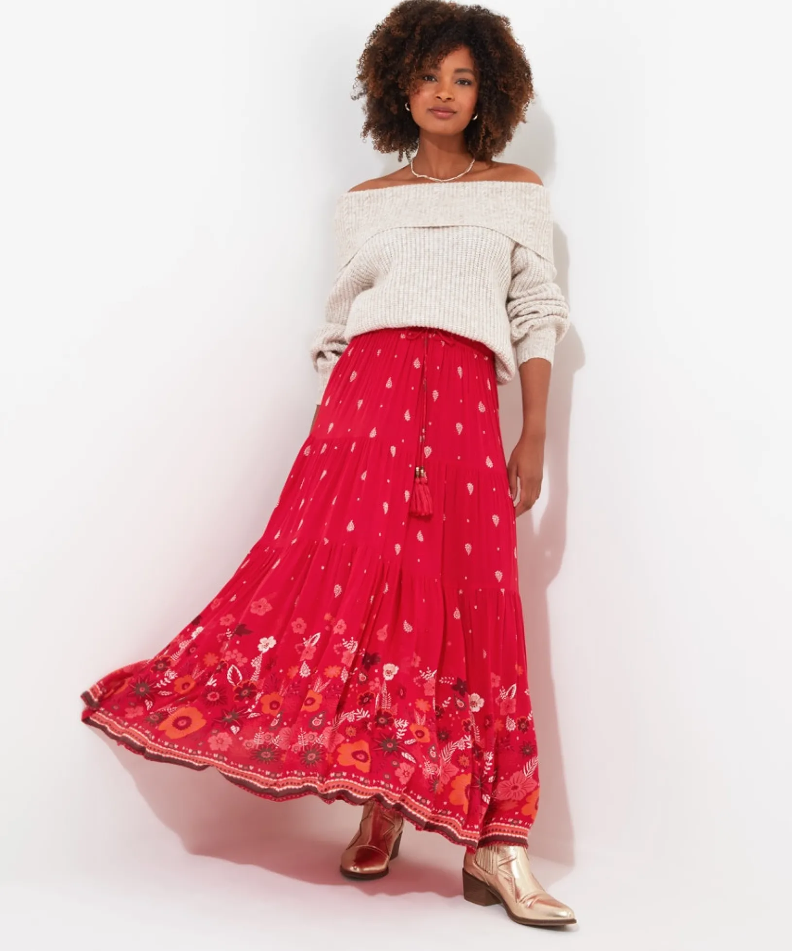 border_print_skirt_0.webp Skirts | Sale Skirts | Women's | Women's Joe Browns Border Print Skirt Red