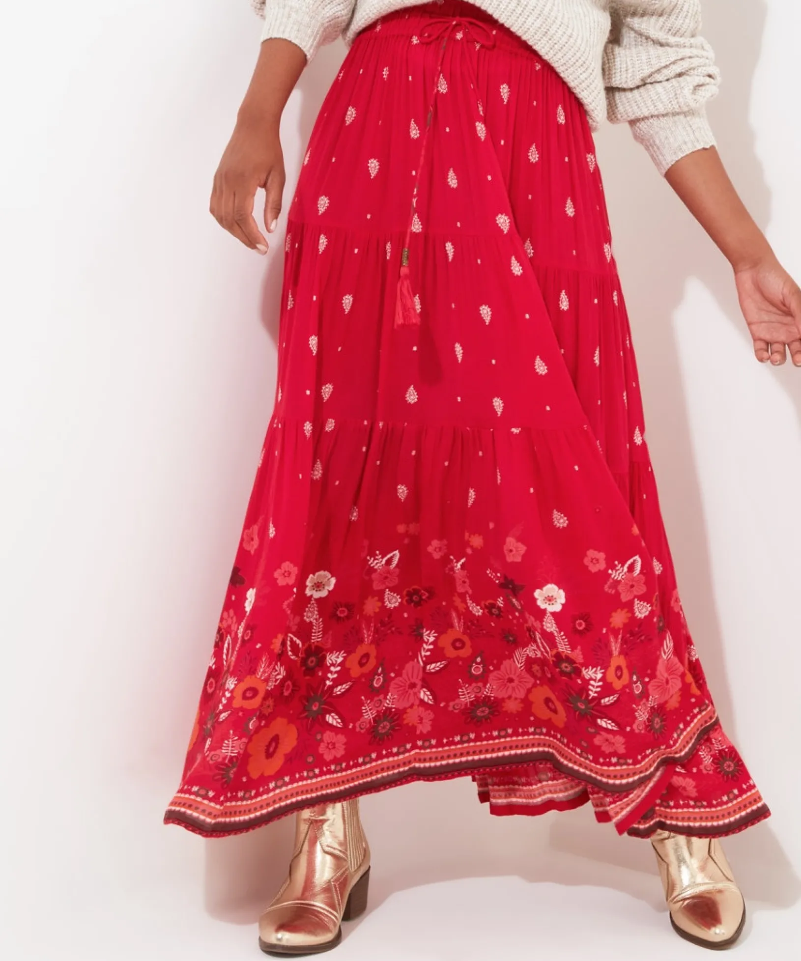 border_print_skirt_3.webp Skirts | Sale Skirts | Women's | Women's Joe Browns Border Print Skirt Red