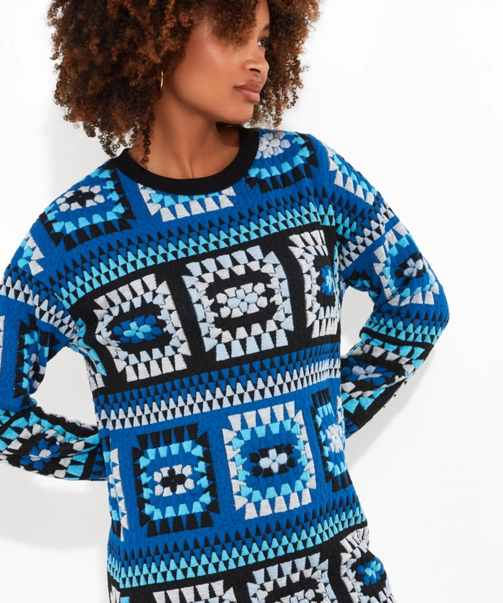 crochet_effect_sweat_tuni_0.webp Tops, Tunics & Blouses | Sale Tops, Tunics & Blouses | Women's | Women's Joe Browns Crochet Effect Sweat Tunic Dress Blue