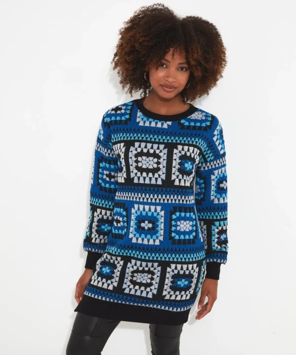 Tops, Tunics & Blouses | Sale Tops, Tunics & Blouses | Women's | Women's Joe Browns Crochet Effect Sweat Tunic Dress Blue