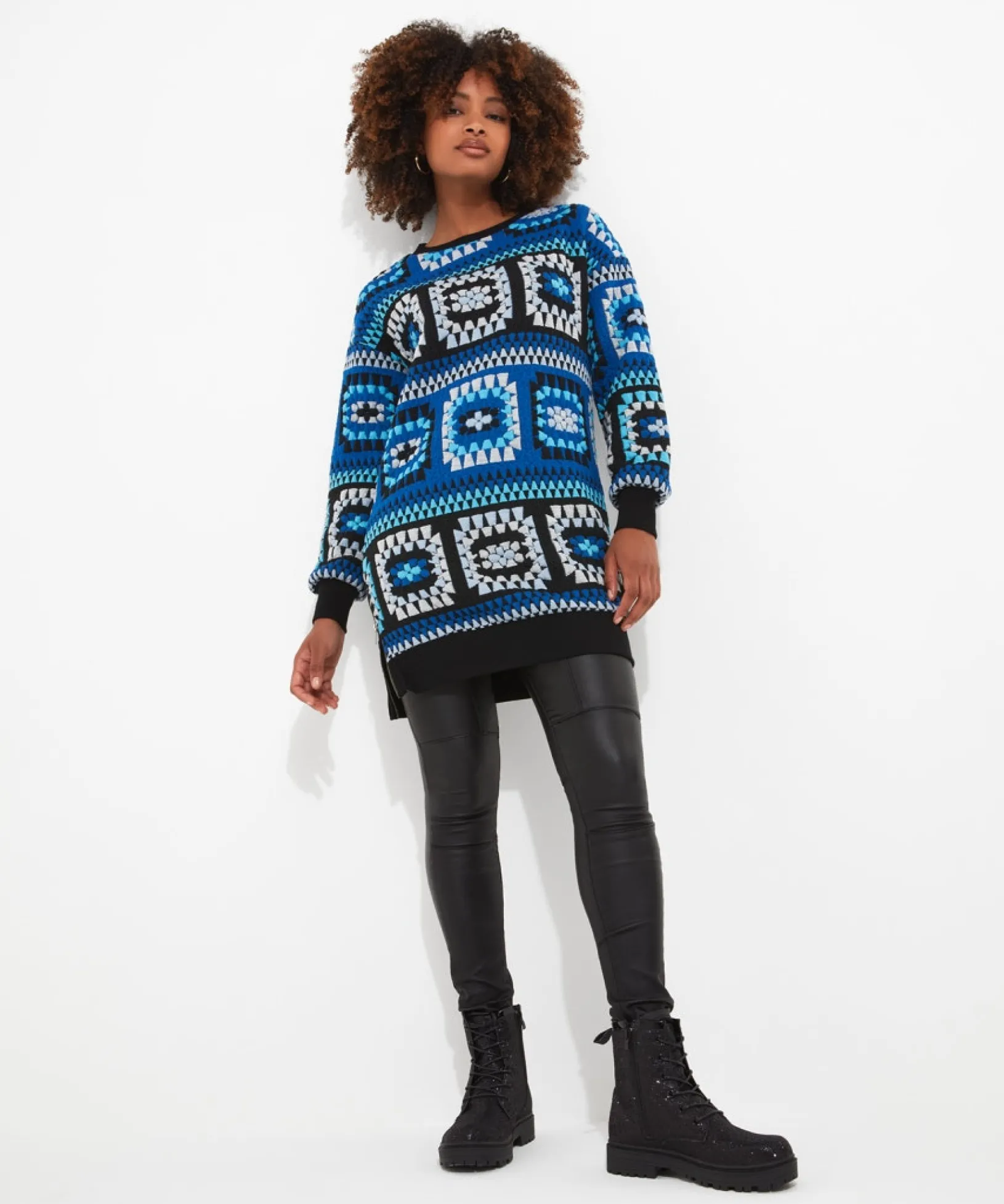 crochet_effect_sweat_tuni_4.webp Tops, Tunics & Blouses | Sale Tops, Tunics & Blouses | Women's | Women's Joe Browns Crochet Effect Sweat Tunic Dress Blue