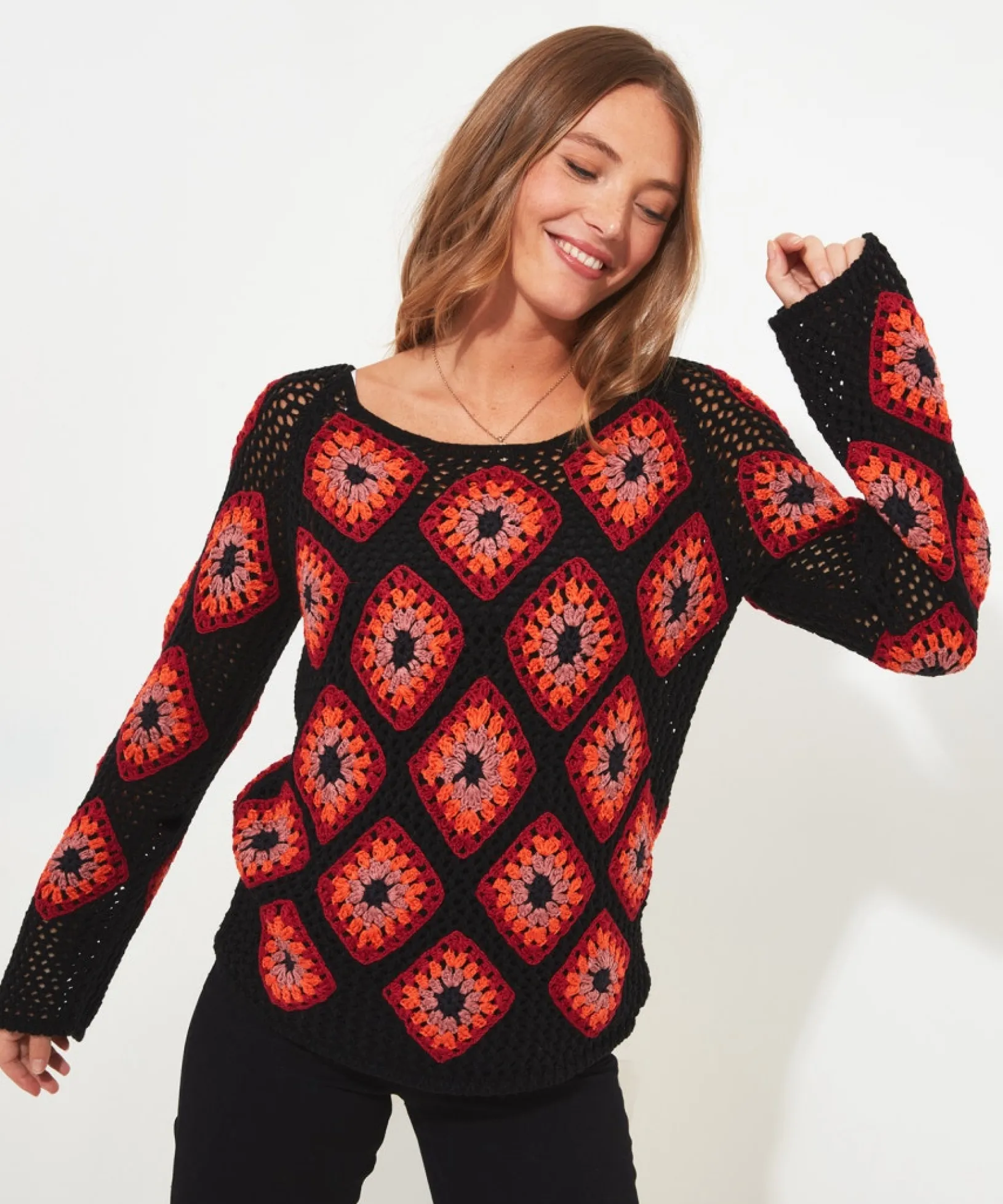 crochet_jumper_0.webp Shop Women's Collection | Cardigans & Coatigans | Sale Knitwear & Jumpers | Top Picks | Top Picks | Women's Joe Browns Crochet Jumper Orange