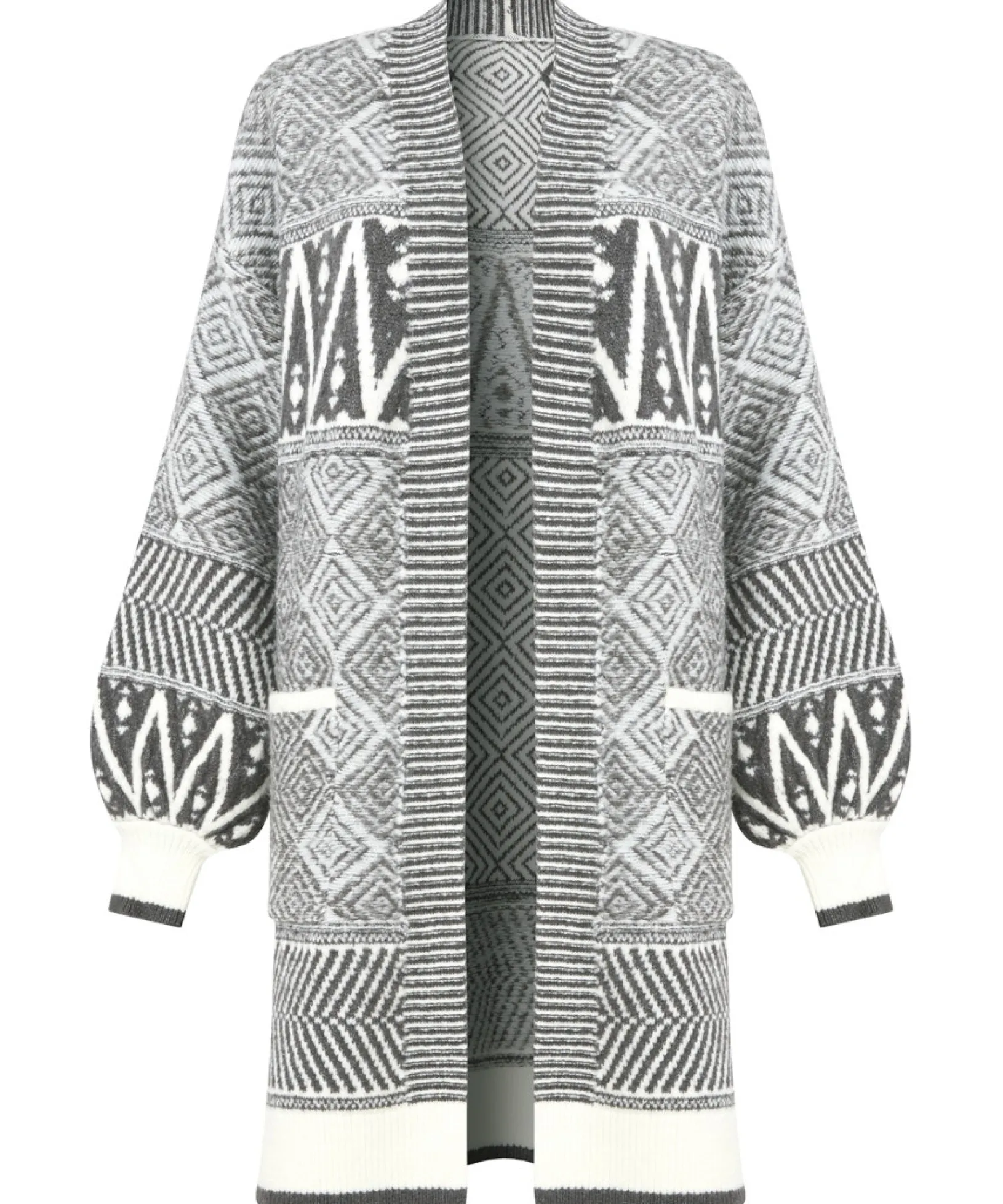 dazzling_geo_balloon_slee_1.webp Cardigans & Coatigans | Sale Knitwear & Jumpers | Top Picks | Women's Joe Browns Dazzling Geo Balloon Sleeve Cardigan Grey