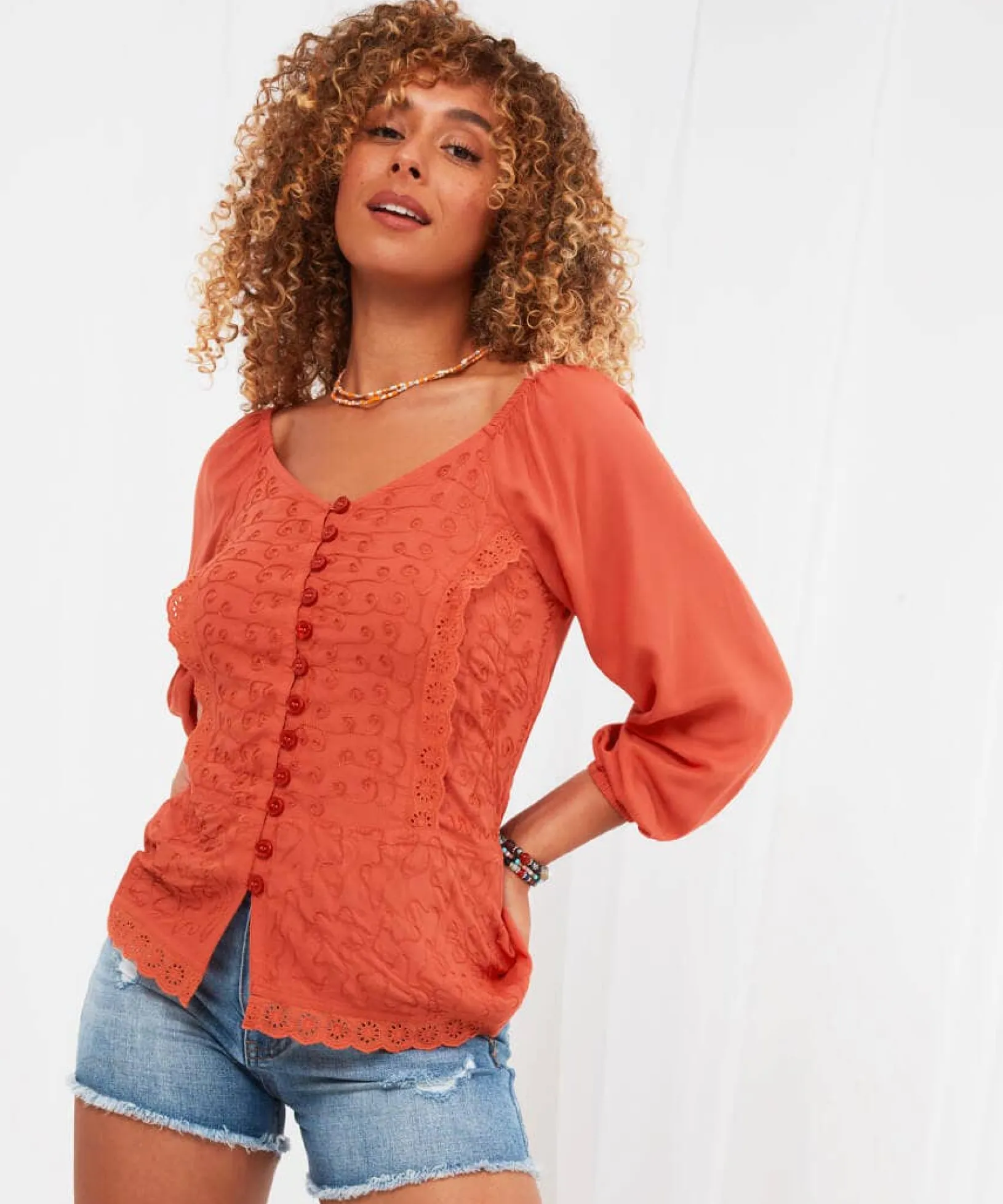 embroidered_elegance_top_0.webp Sale Tops, Tunics & Blouses | Women's Joe Browns Embroidered Elegance Top Orange / White
