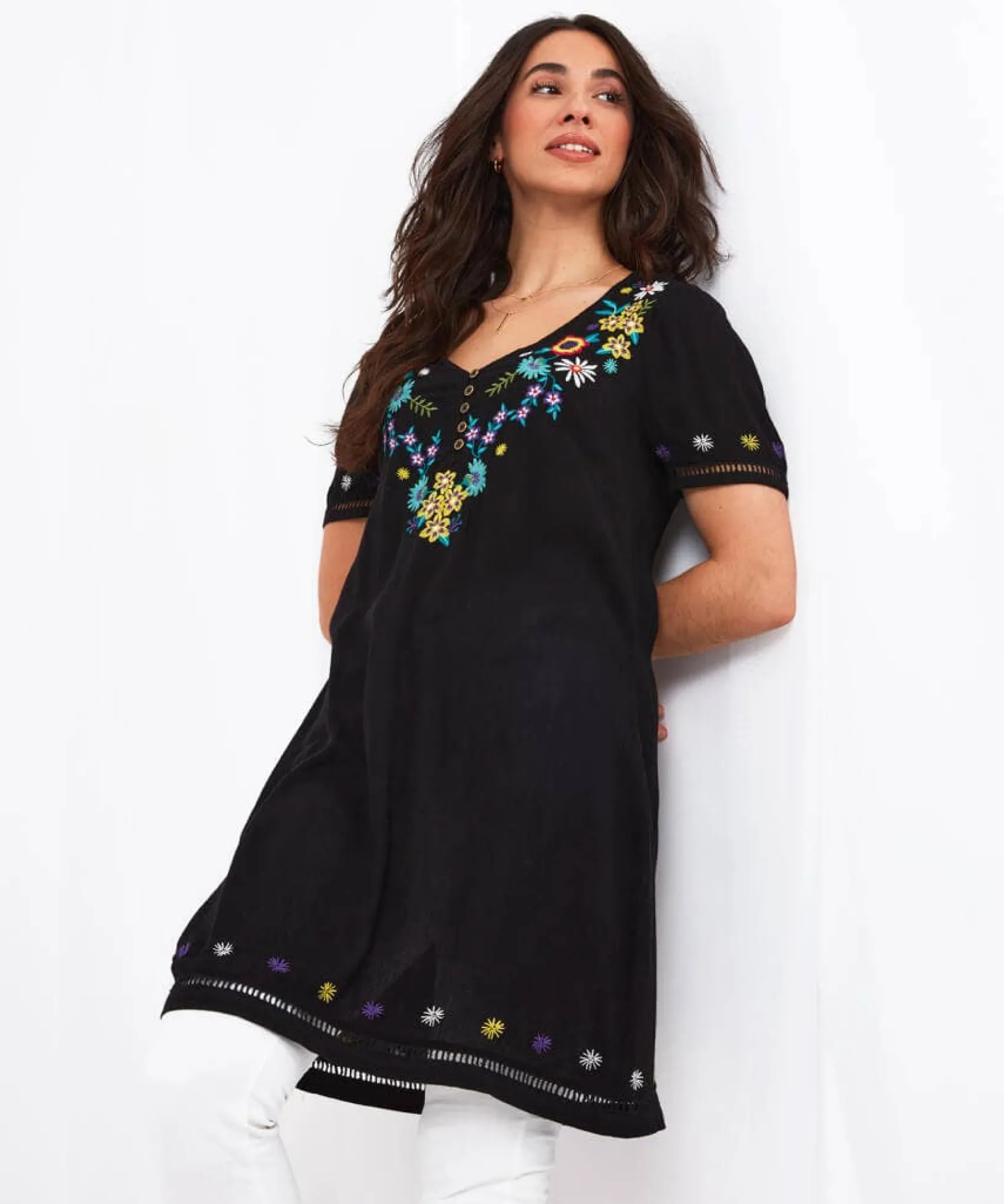 embroidered_flora_tunic_0.webp Sale Tops, Tunics & Blouses | Women's Joe Browns Embroidered Flora Tunic Black