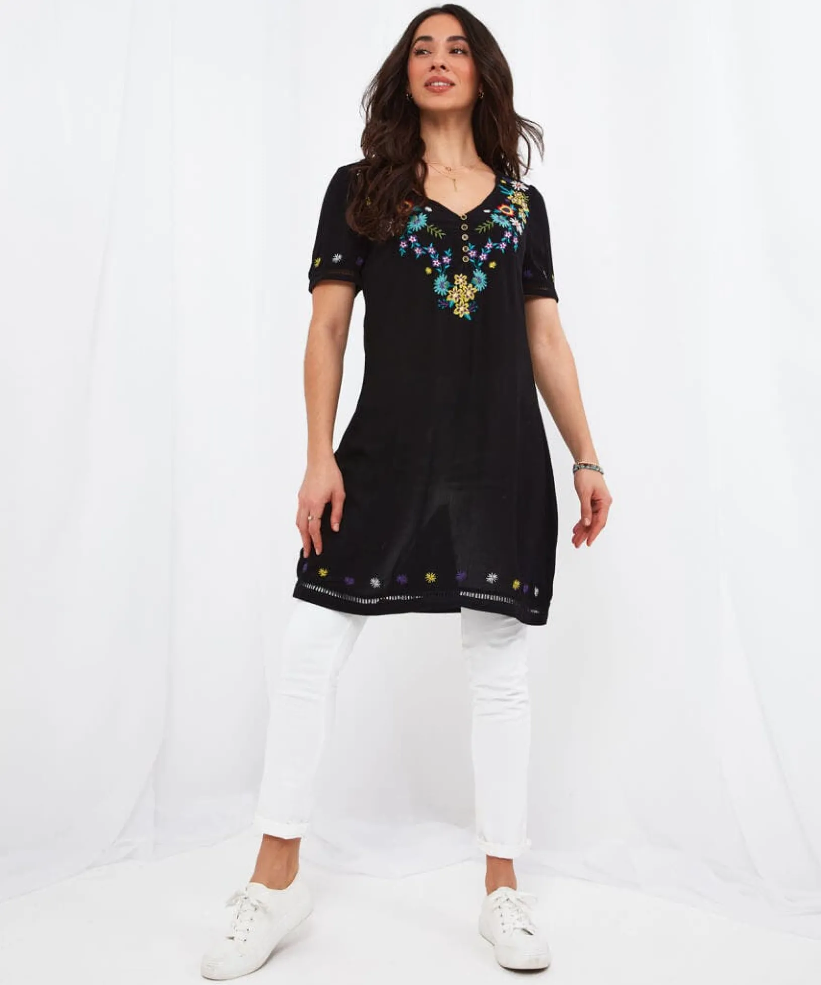 embroidered_flora_tunic_2.webp Sale Tops, Tunics & Blouses | Women's Joe Browns Embroidered Flora Tunic Black