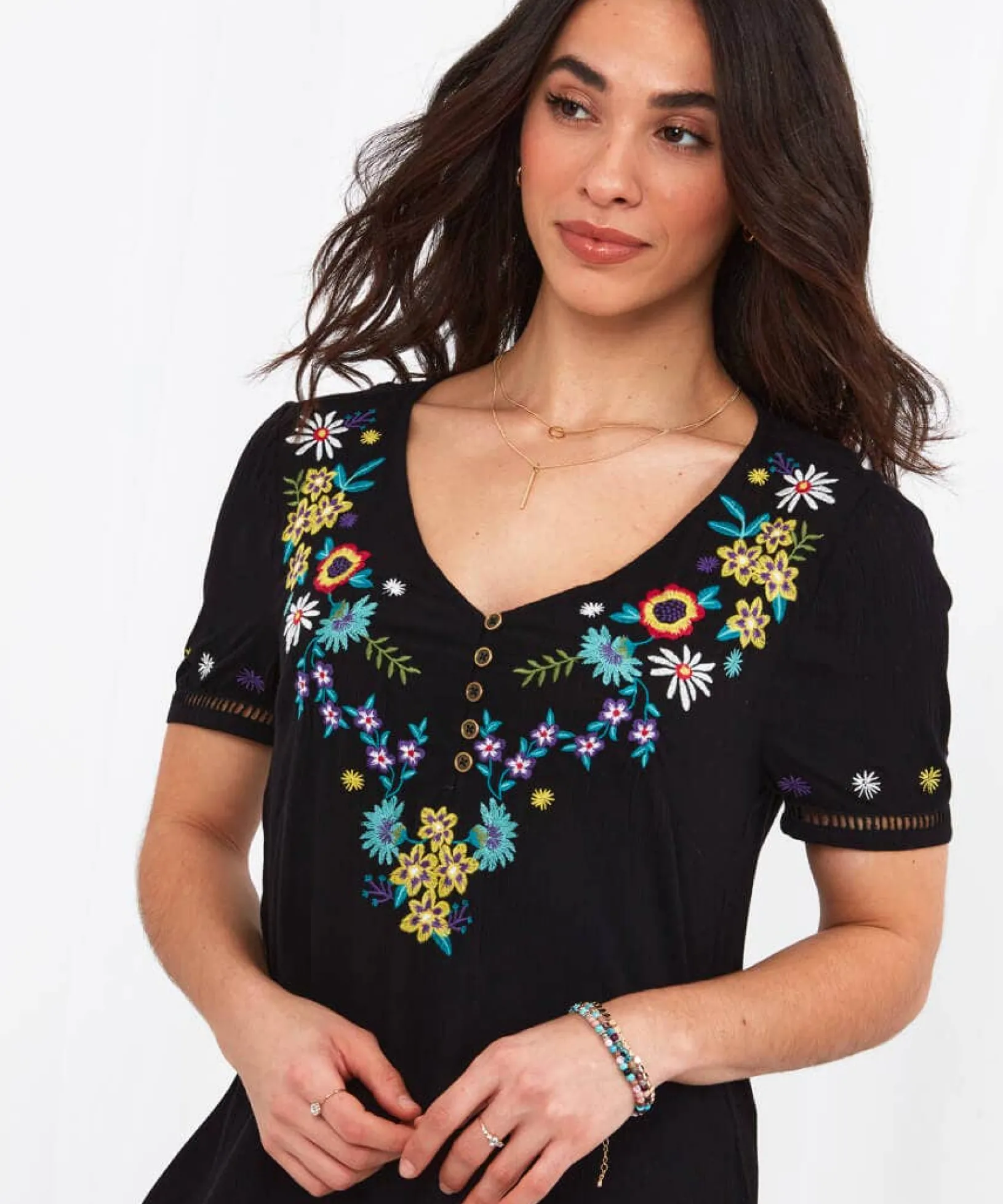 embroidered_flora_tunic_4.webp Sale Tops, Tunics & Blouses | Women's Joe Browns Embroidered Flora Tunic Black