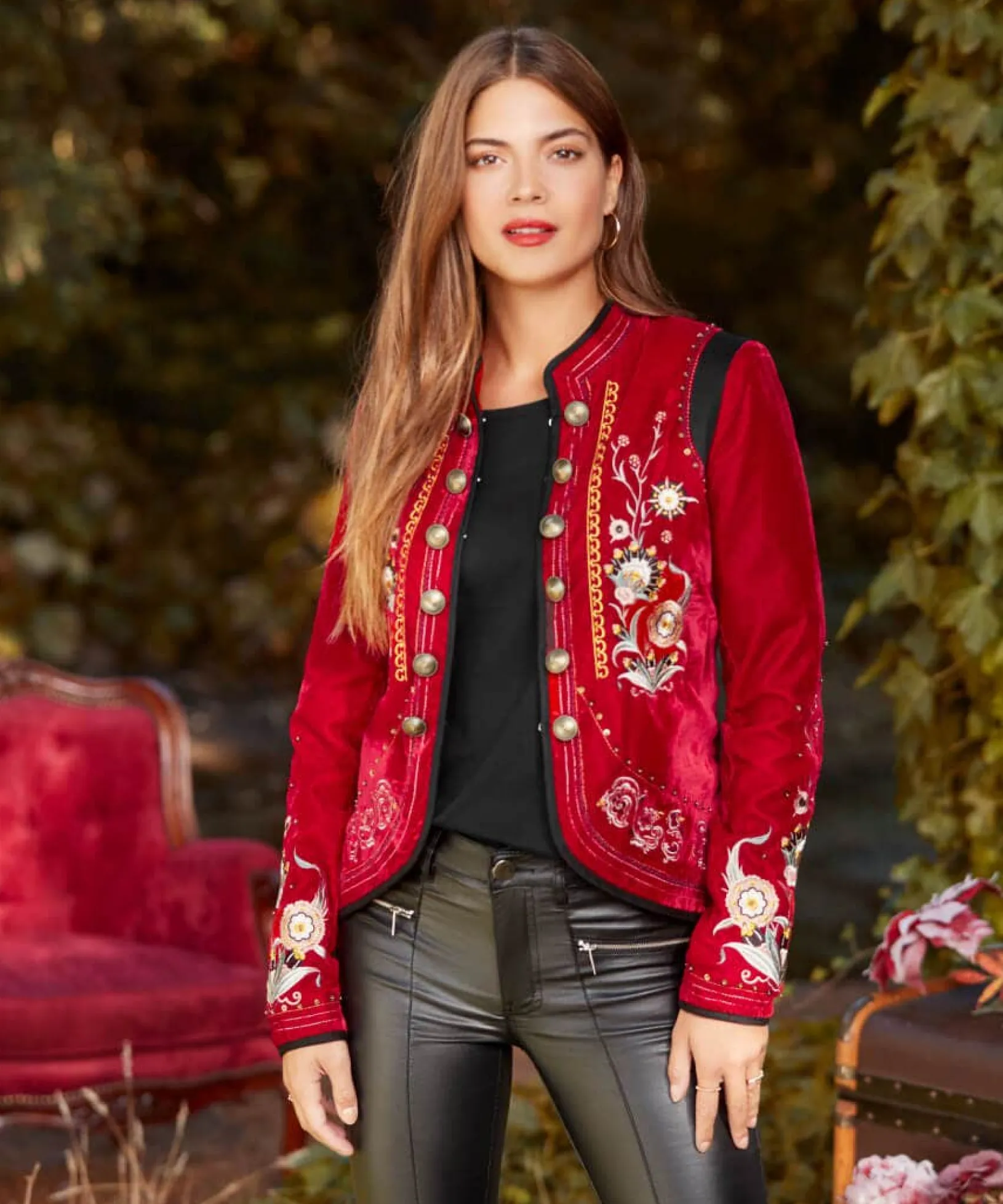 enchanting_embroidered_ja_5.webp Shop Blazers | Sale Coats & Jacket | Women's | Women's Joe Browns Enchanting Embroide Jacket Red
