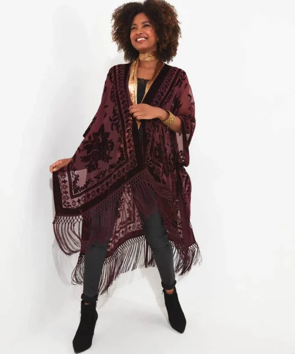 Occasion Outfits | Gifts | Cardigans & Coatigans | Accessories & Jewellery | Top Picks | Women's | Top Picks | Women's Joe Browns Evening Song Devore Kimono Wine