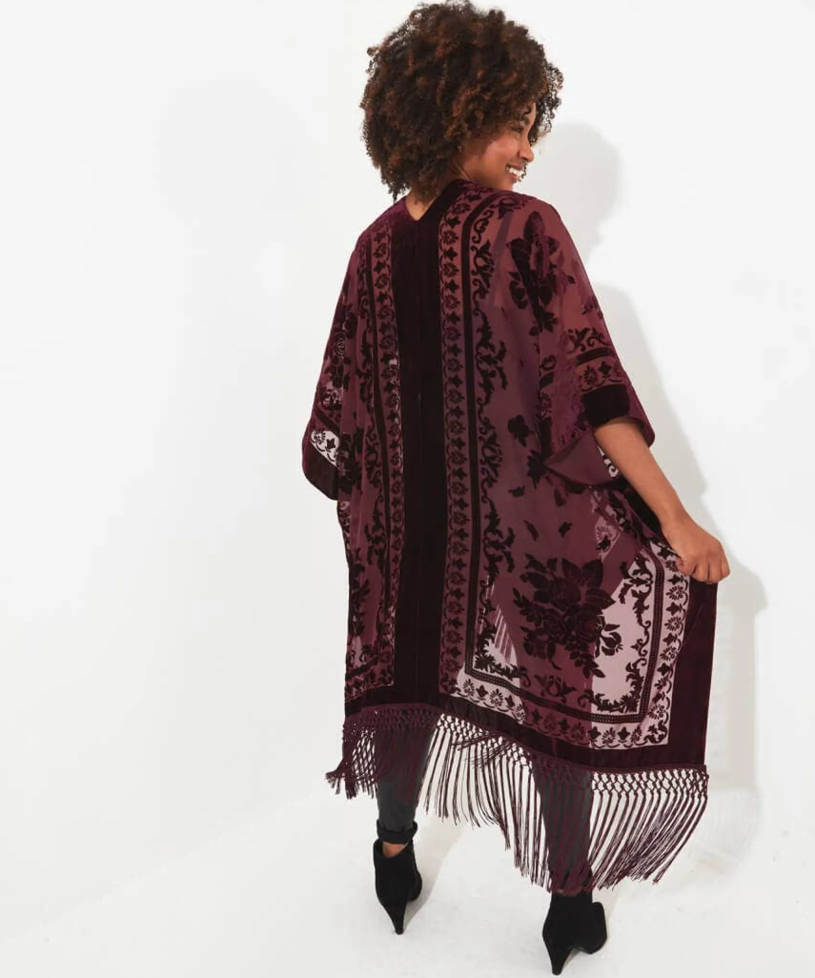 evening_song_devore_kimon_4.webp Occasion Outfits | Gifts | Cardigans & Coatigans | Accessories & Jewellery | Top Picks | Women's | Top Picks | Women's Joe Browns Evening Song Devore Kimono Wine