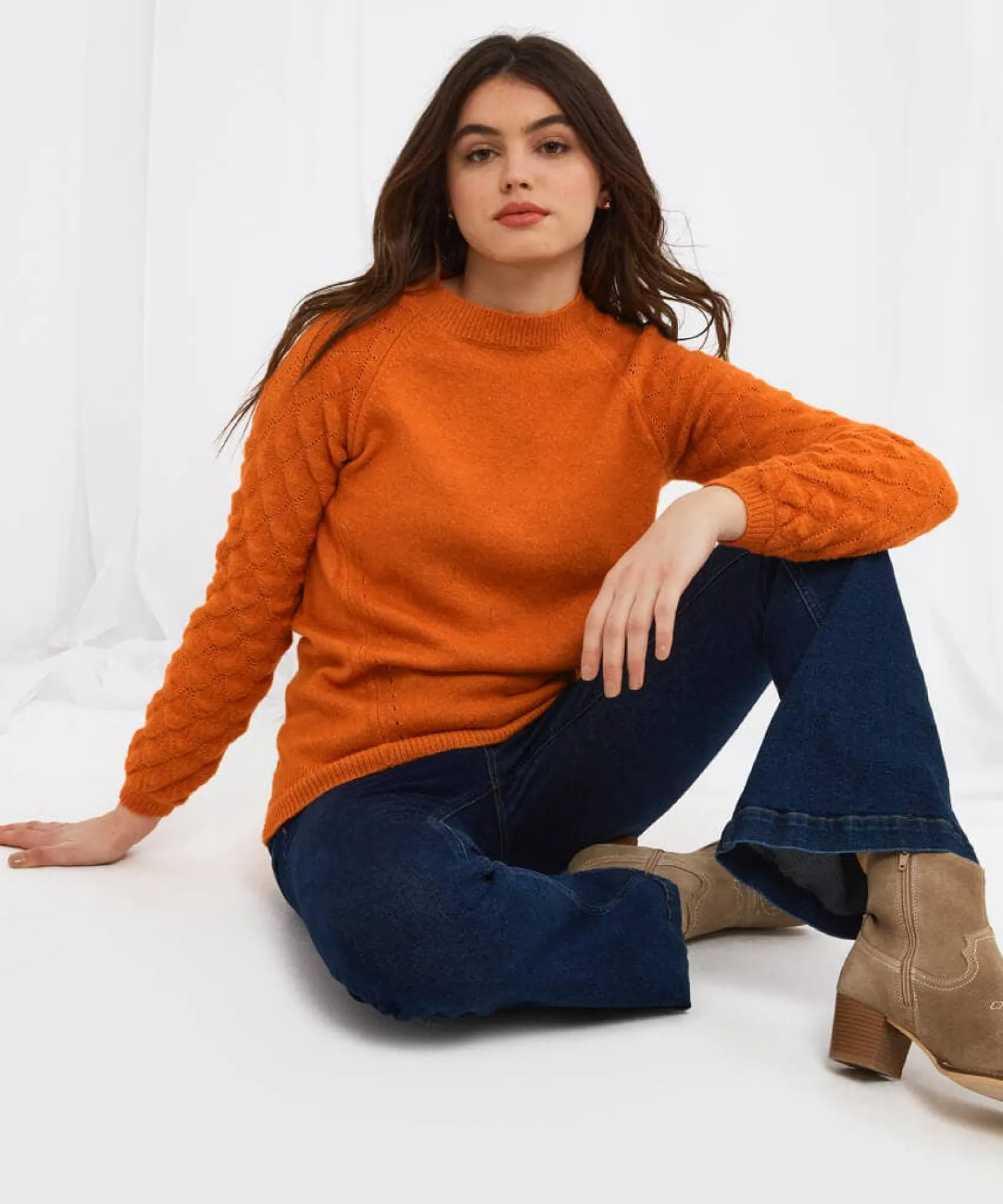 fancy_sleeve_jumper_2.webp Cardigans & Coatigans | Sale Knitwear & Jumpers | Top Picks | Women's Joe Browns Fancy Sleeve Jumper Orange / Winter White