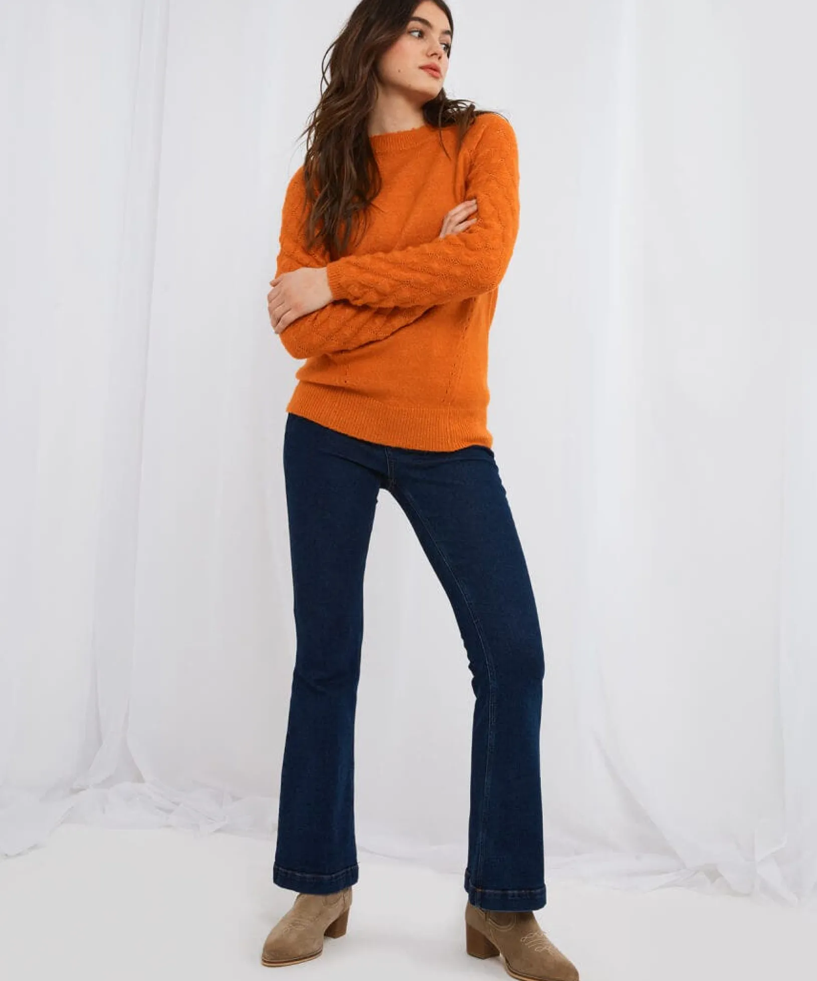 fancy_sleeve_jumper_3.webp Cardigans & Coatigans | Sale Knitwear & Jumpers | Top Picks | Women's Joe Browns Fancy Sleeve Jumper Orange / Winter White
