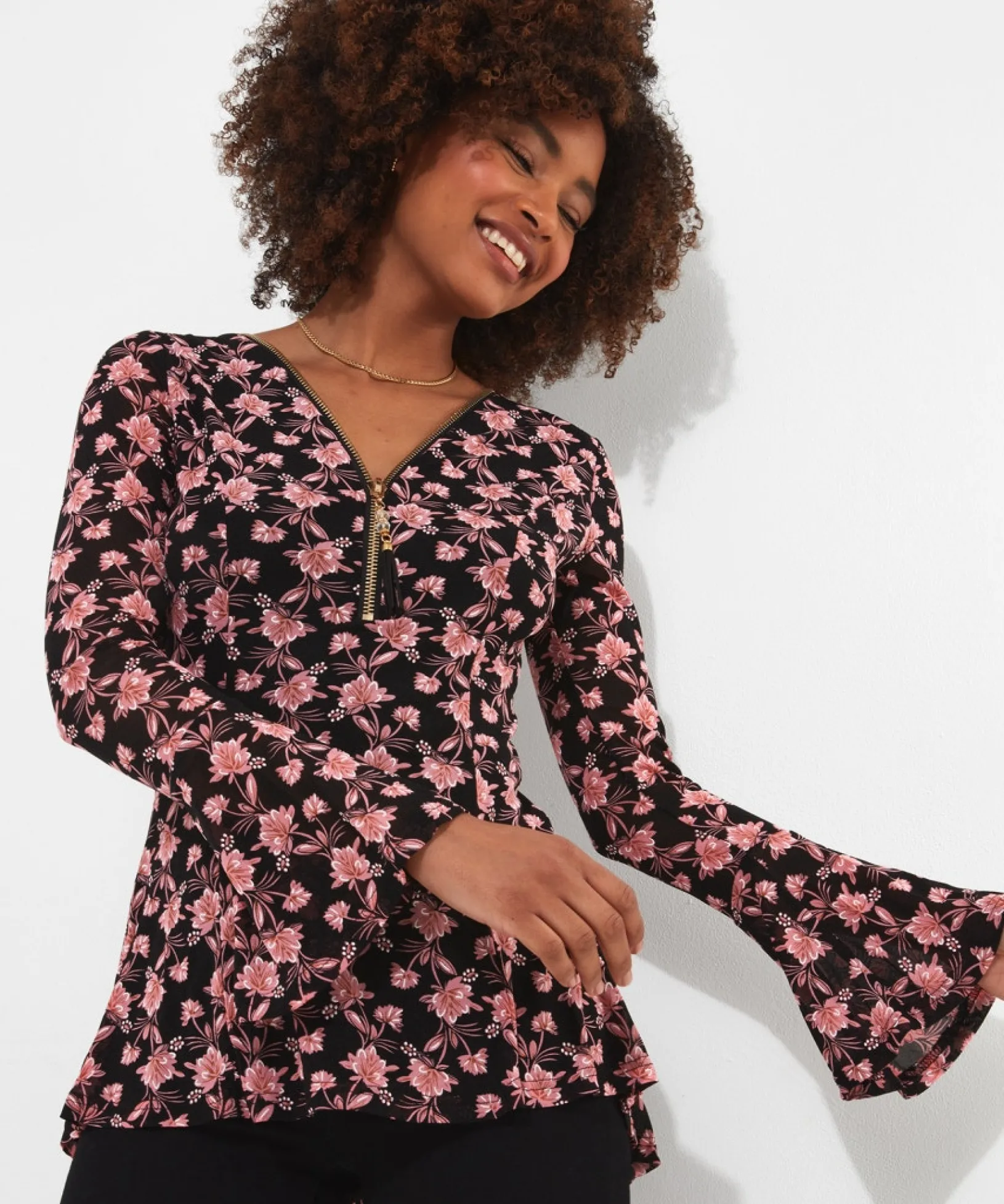floral_zip_top_0.webp Shop Women's Collection | Tops, Tunics & Blouses | Sale Tops, Tunics & Blouses | Top Picks | Women's | Women's Joe Browns Floral Zip Top Multi
