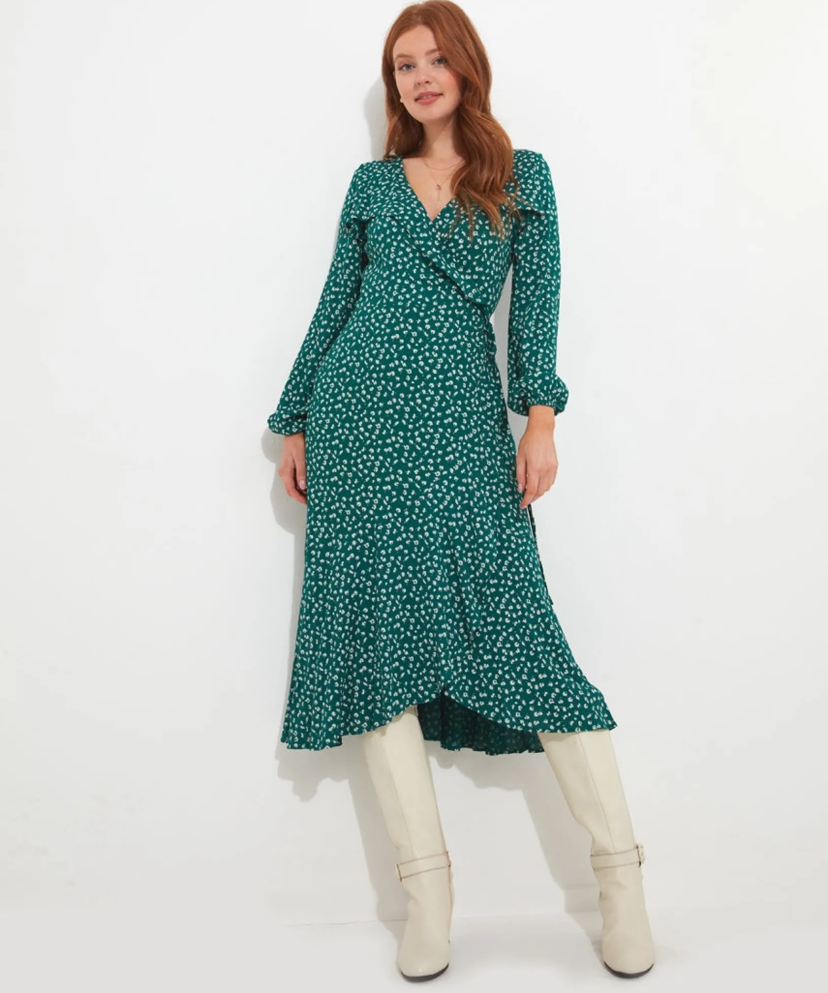 florrie_wrap_frill_dress_0.webp Shop Women's Collection | Midi Dresses | Dresses | Sale Dresses | Top Picks | Top Picks | Women's | Women's Joe Browns Florrie Wrap Frill Dress Green