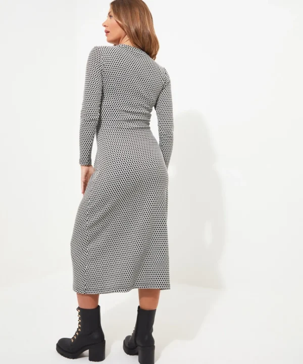 Shop Women's Collection | Midi Dresses | Dresses | Sale Dresses | Top Picks | Top Picks | Women's | Women's Joe Browns Geo Jacquard Ruched Side Jersey Dress Black/White