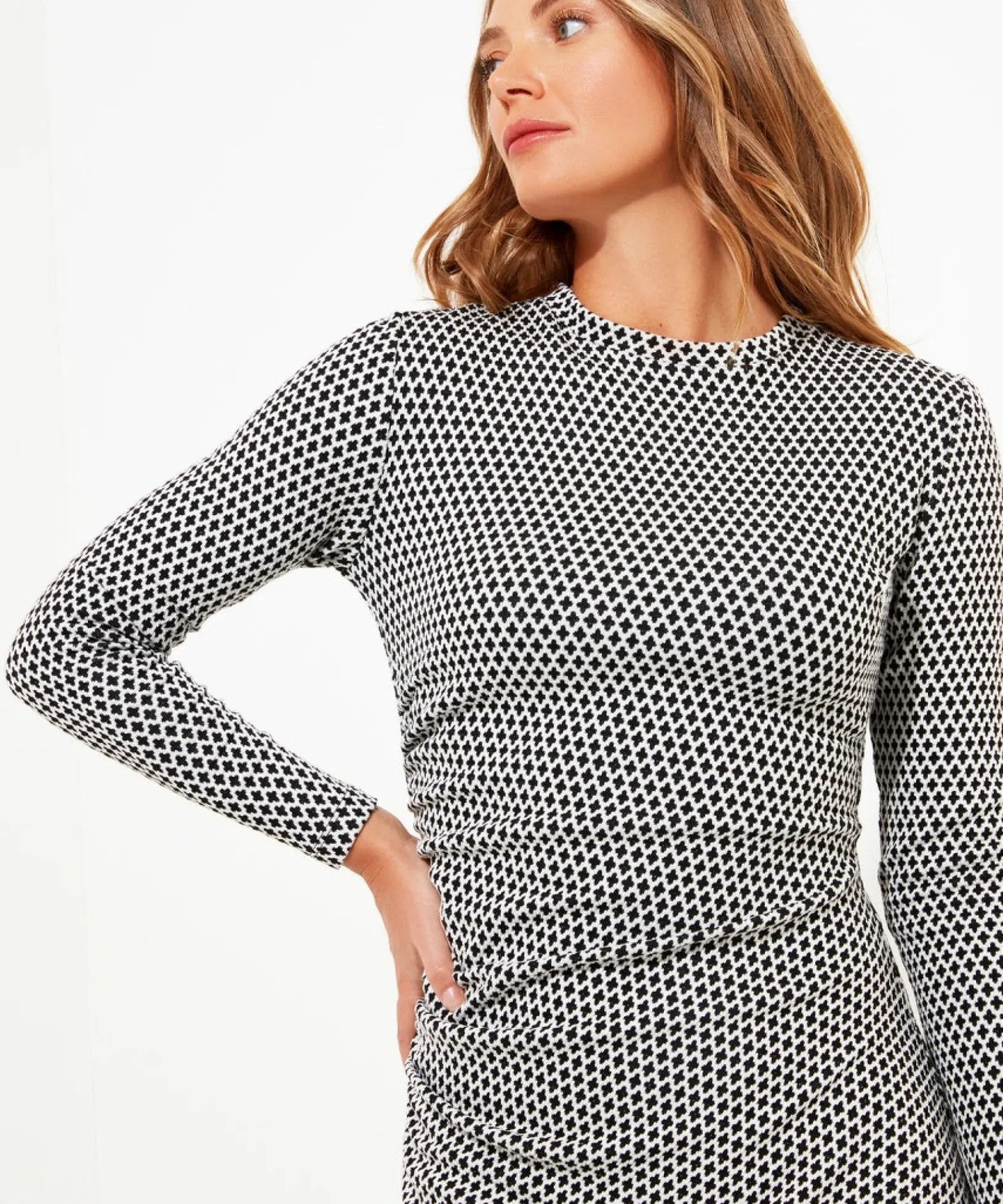 geo_jacquard_ruched_side__4.webp Shop Women's Collection | Midi Dresses | Dresses | Sale Dresses | Top Picks | Top Picks | Women's | Women's Joe Browns Geo Jacquard Ruched Side Jersey Dress Black/White