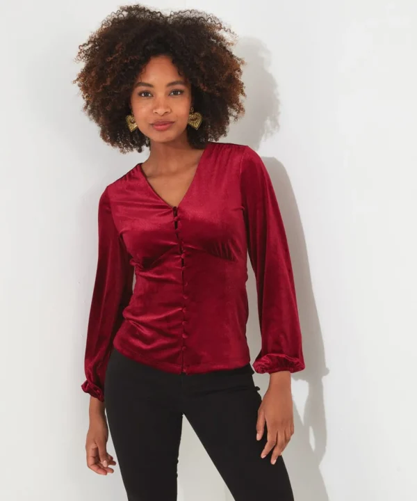 Shop Women's Collection | Occasion Outfits | Tops, Tunics & Blouses | Sale Tops, Tunics & Blouses | Top Picks | Top Picks | Women's | Women's Joe Browns Gorgeous Velour Button Top Berry