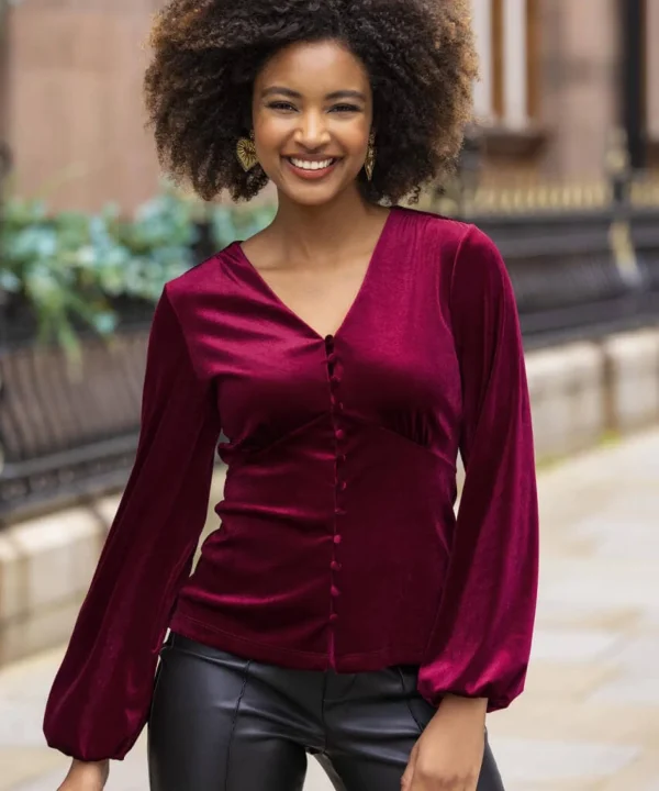 Shop Women's Collection | Occasion Outfits | Tops, Tunics & Blouses | Sale Tops, Tunics & Blouses | Top Picks | Top Picks | Women's | Women's Joe Browns Gorgeous Velour Button Top Berry