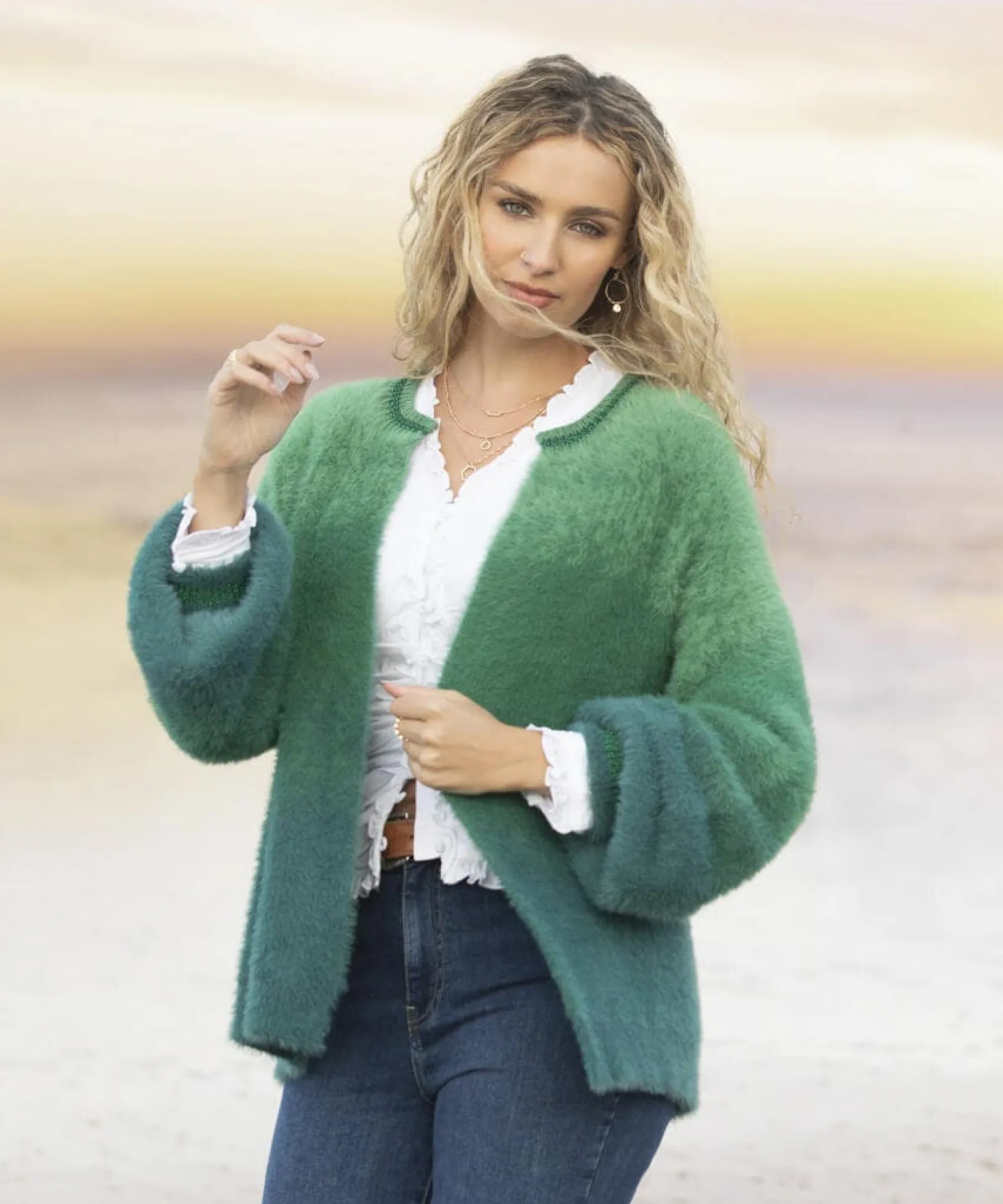 ibiza_fluffy_knit_cardiga_2.webp Shop Women's Collection | Gifts | Cardigans & Coatigans | Top Picks | Women's | Top Picks Joe Browns Ibiza Fluffy Knit Cardigan Green