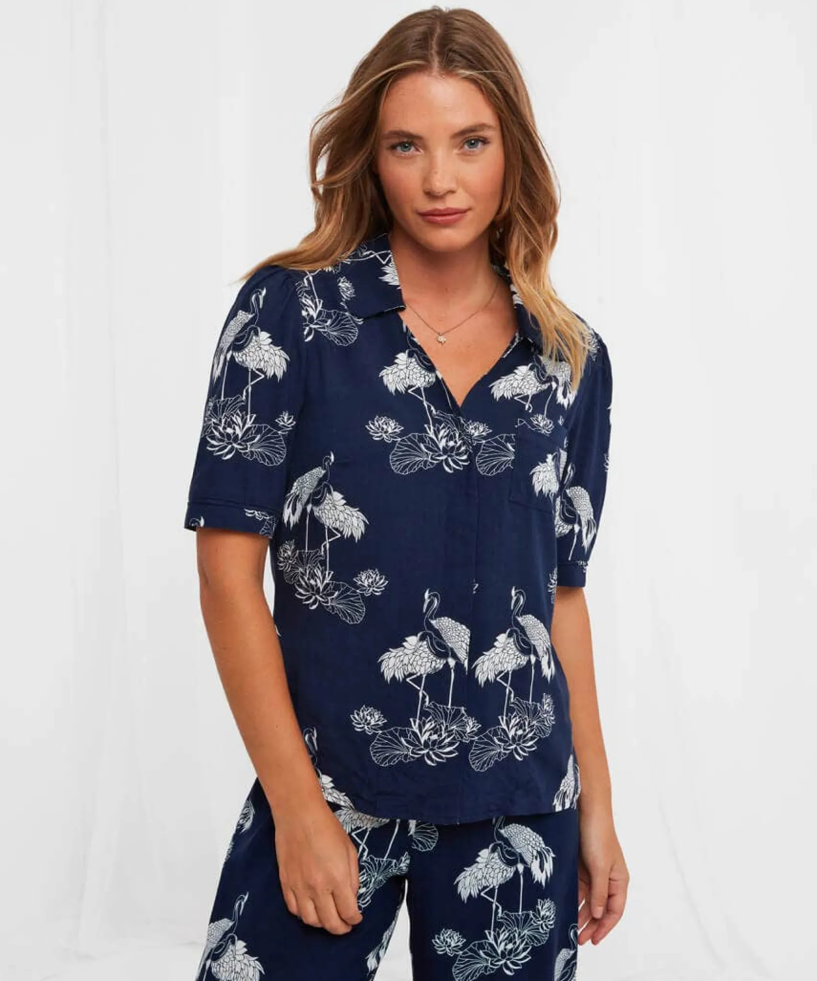intriguing_crane_boutique_0.webp Sale Pyjamas & Loungewear | Women's Joe Browns Intriguing Crane Boutique PJ Top Navy