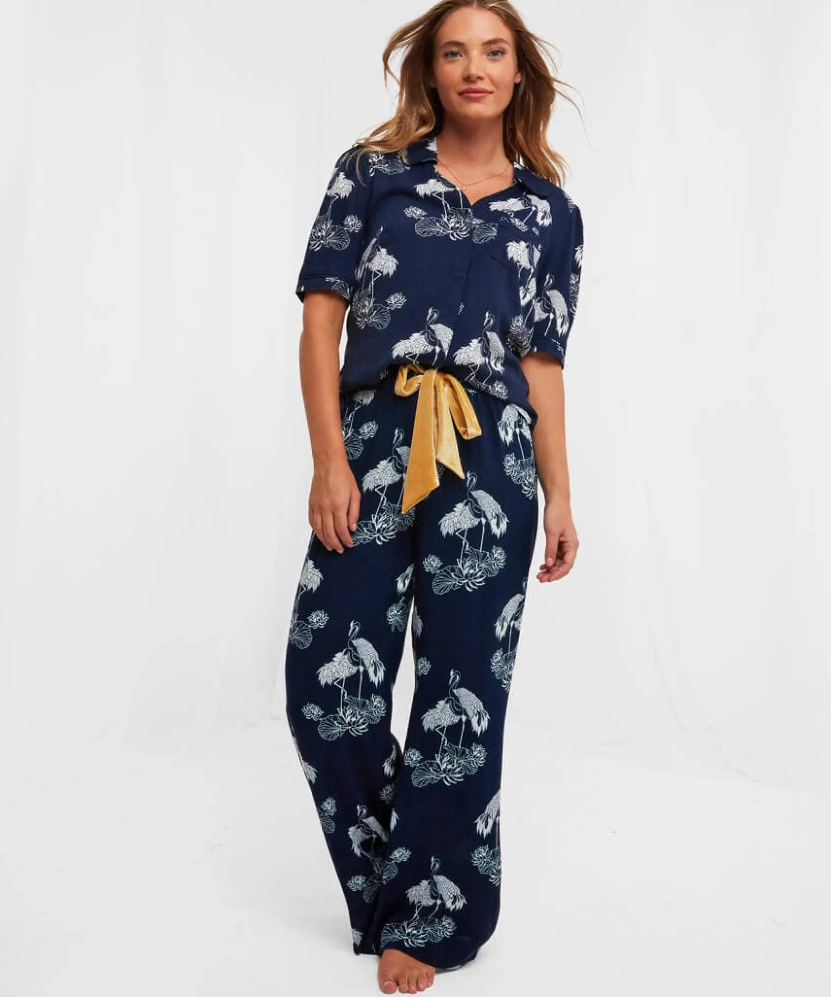 intriguing_crane_boutique_2.webp Sale Pyjamas & Loungewear | Women's Joe Browns Intriguing Crane Boutique PJ Top Navy