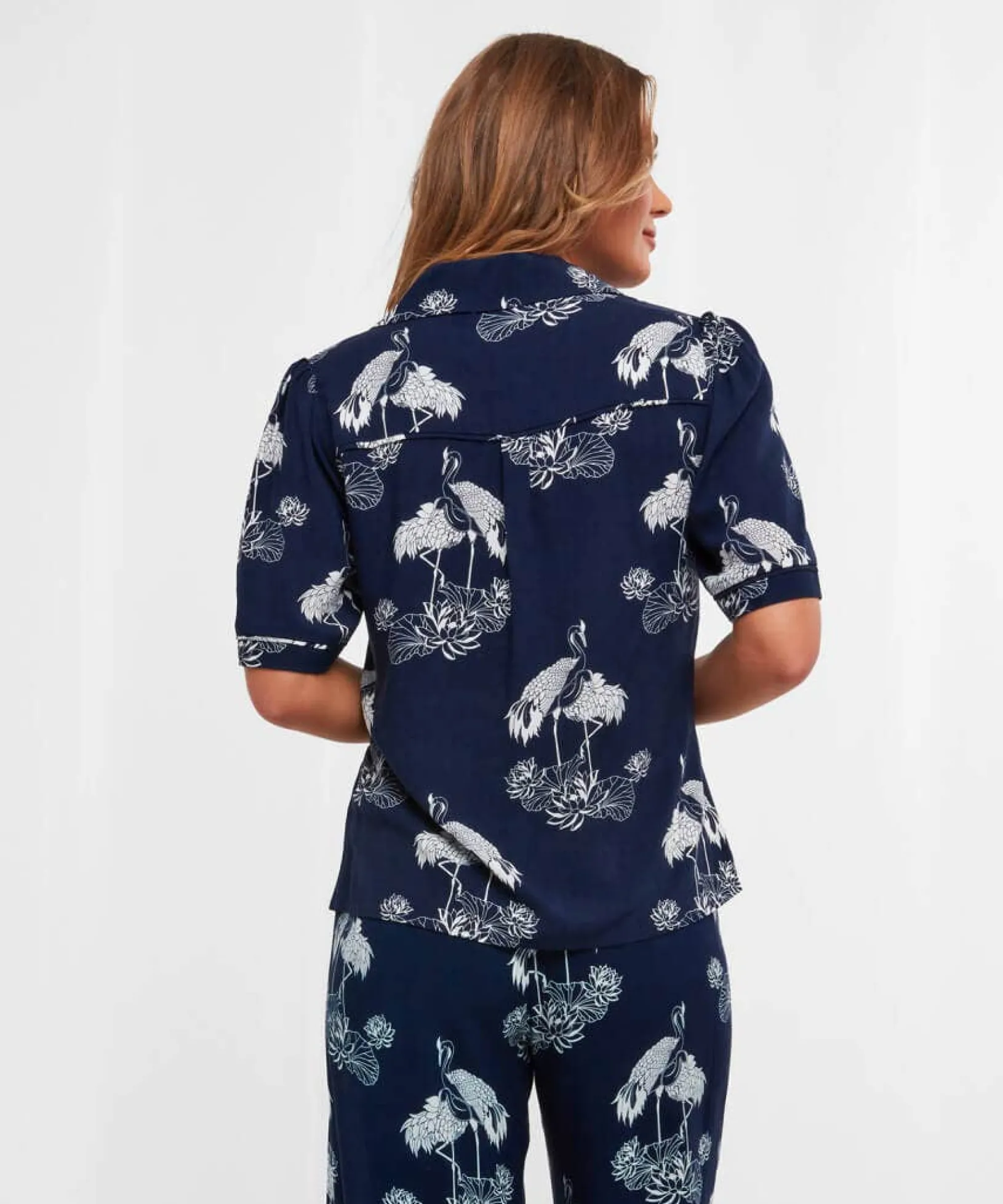 intriguing_crane_boutique_3.webp Sale Pyjamas & Loungewear | Women's Joe Browns Intriguing Crane Boutique PJ Top Navy