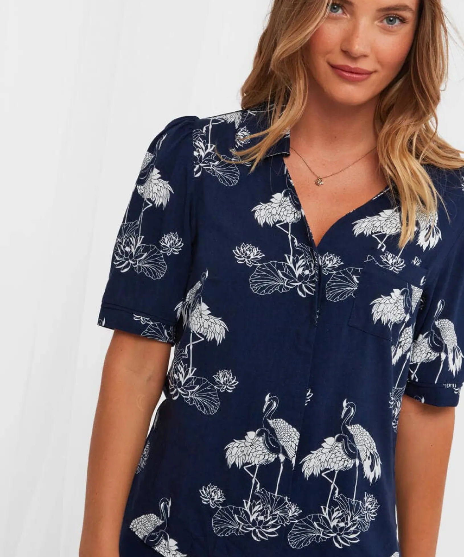 intriguing_crane_boutique_4.webp Sale Pyjamas & Loungewear | Women's Joe Browns Intriguing Crane Boutique PJ Top Navy
