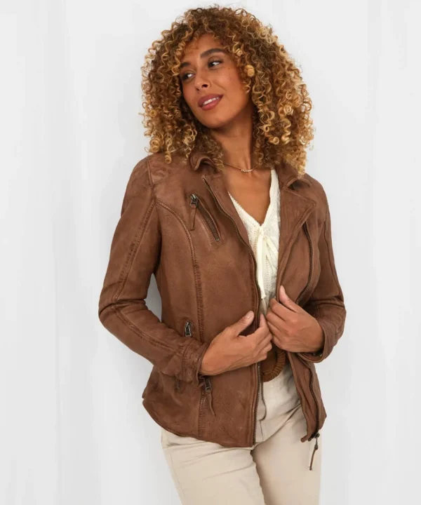 Leather Jackets & Clothing | Coats & Jackets | Sale Leather Jackets | Sale Coats & Jacket | Women's | Women's | Women's | Women's Joe Browns Joe's Favourite Leather Biker Jacket Tan / Deep Pine