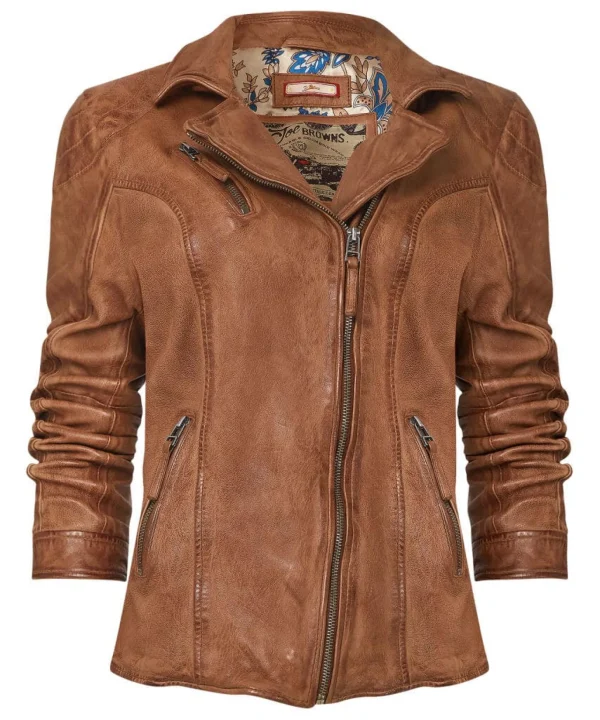Leather Jackets & Clothing | Coats & Jackets | Sale Leather Jackets | Sale Coats & Jacket | Women's | Women's | Women's | Women's Joe Browns Joe's Favourite Leather Biker Jacket Tan / Deep Pine