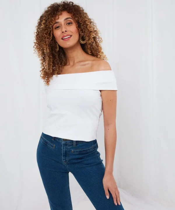 Sale Tops, Tunics & Blouses | Women's Joe Browns Joes Must Have Essential Bardot Top White / Black / Orange