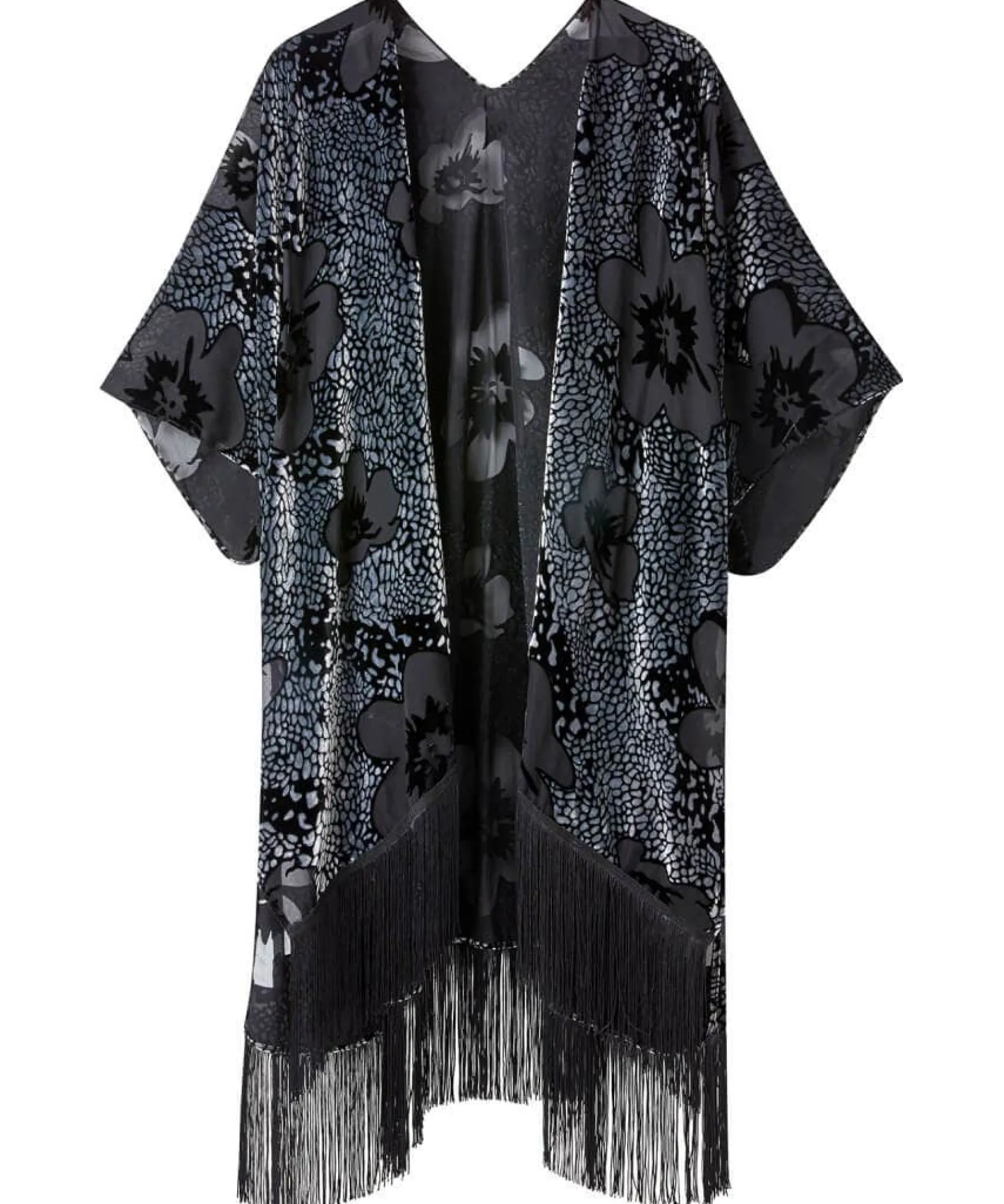 lara_burn_out_tassel_kimo_1.webp Occasion Outfits | Gifts | Cardigans & Coatigans | Accessories & Jewellery | Sale Accessories & Jewellery | Top Picks | Women's | Top Picks | Women's | Women's Joe Browns Lara Burn Out Tassel Kimono Silver/Black