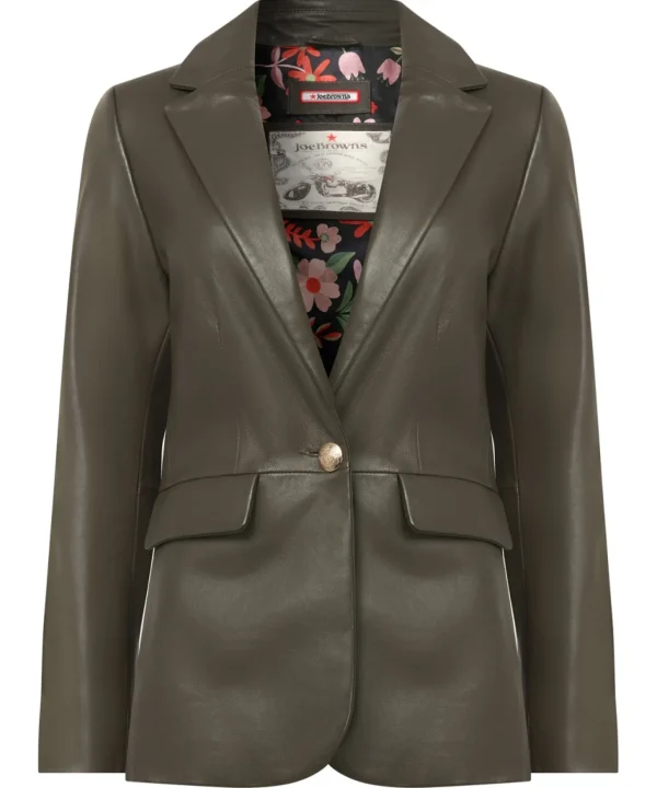 Leather Jackets & Clothing | Blazers | Women's | Women's Joe Browns Lavish Leather Blazer Olive Green