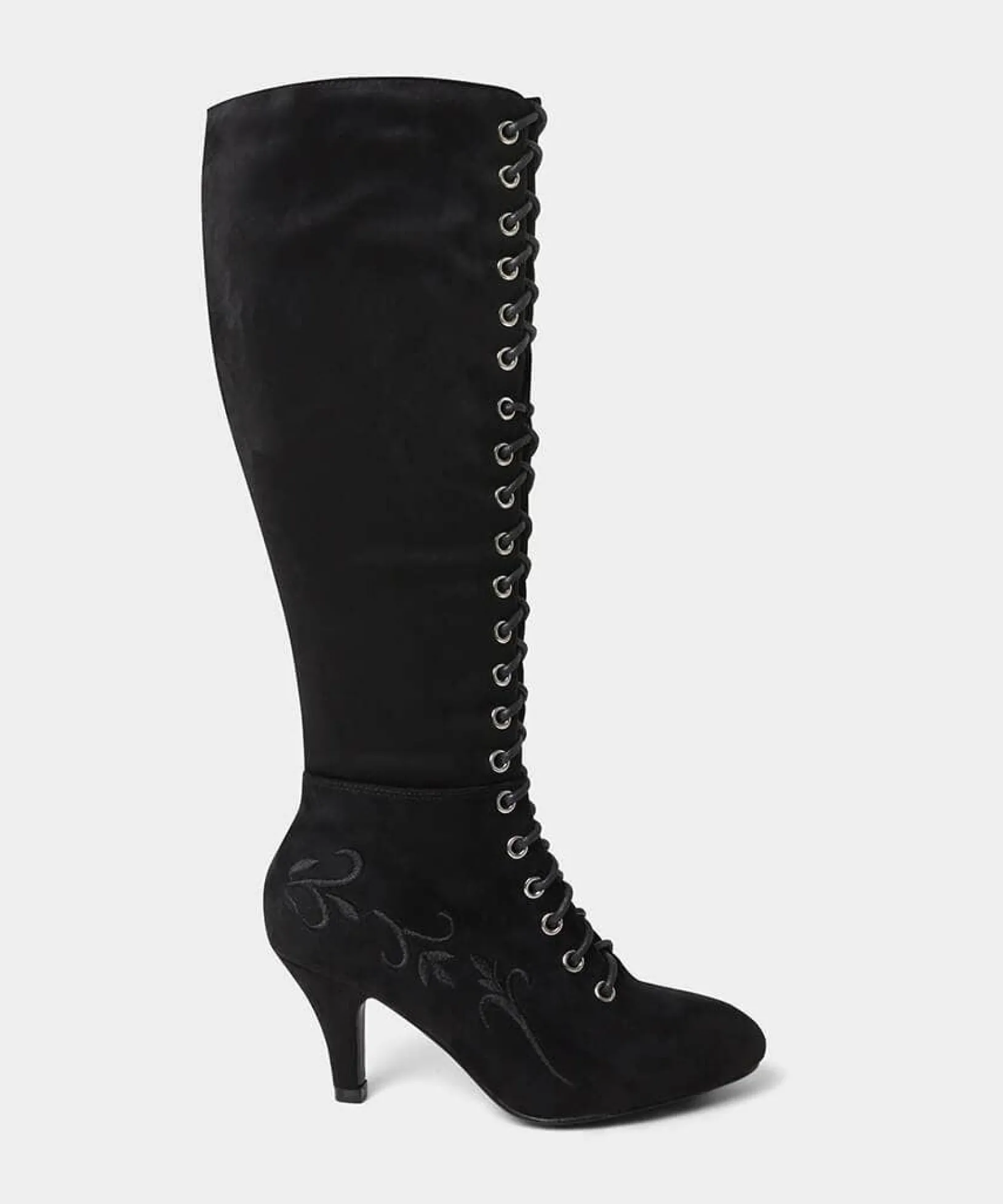 layla_lace_up_embroidered_1.webp Knee High Boots | Party Footwear | Boots & Shoes | Top Picks | Top Picks | Women's Joe Browns Layla Lace Up Embroidered Boots Black