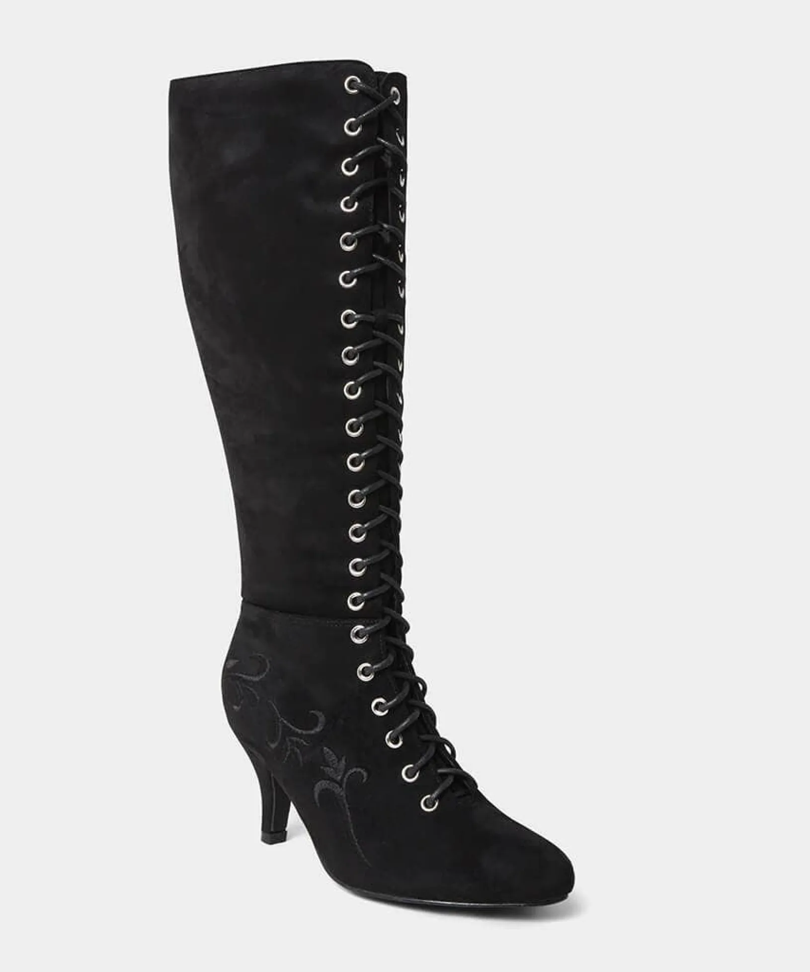 layla_lace_up_embroidered_3.webp Knee High Boots | Party Footwear | Boots & Shoes | Top Picks | Top Picks | Women's Joe Browns Layla Lace Up Embroidered Boots Black