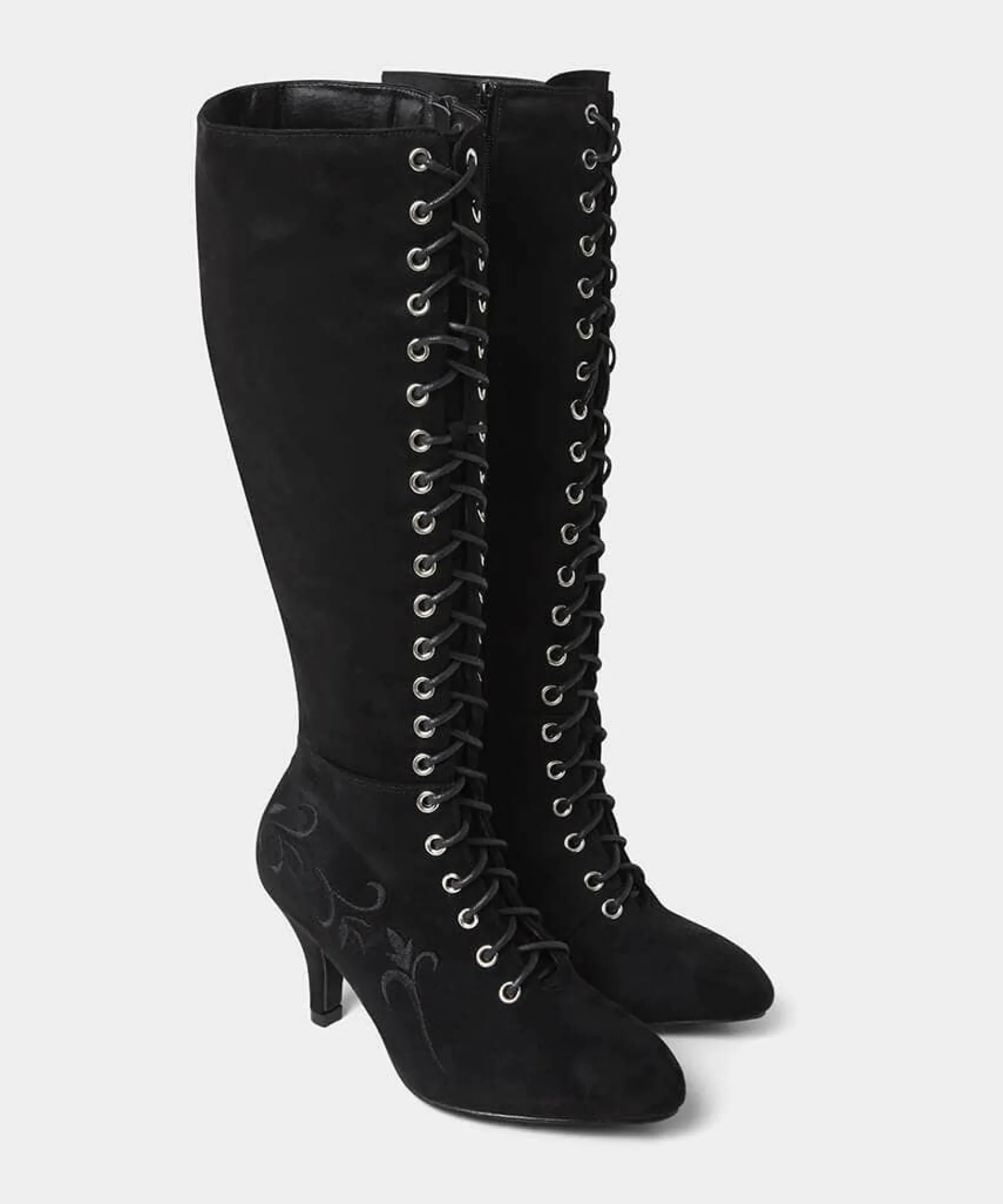 layla_lace_up_embroidered_4.webp Knee High Boots | Party Footwear | Boots & Shoes | Top Picks | Top Picks | Women's Joe Browns Layla Lace Up Embroidered Boots Black