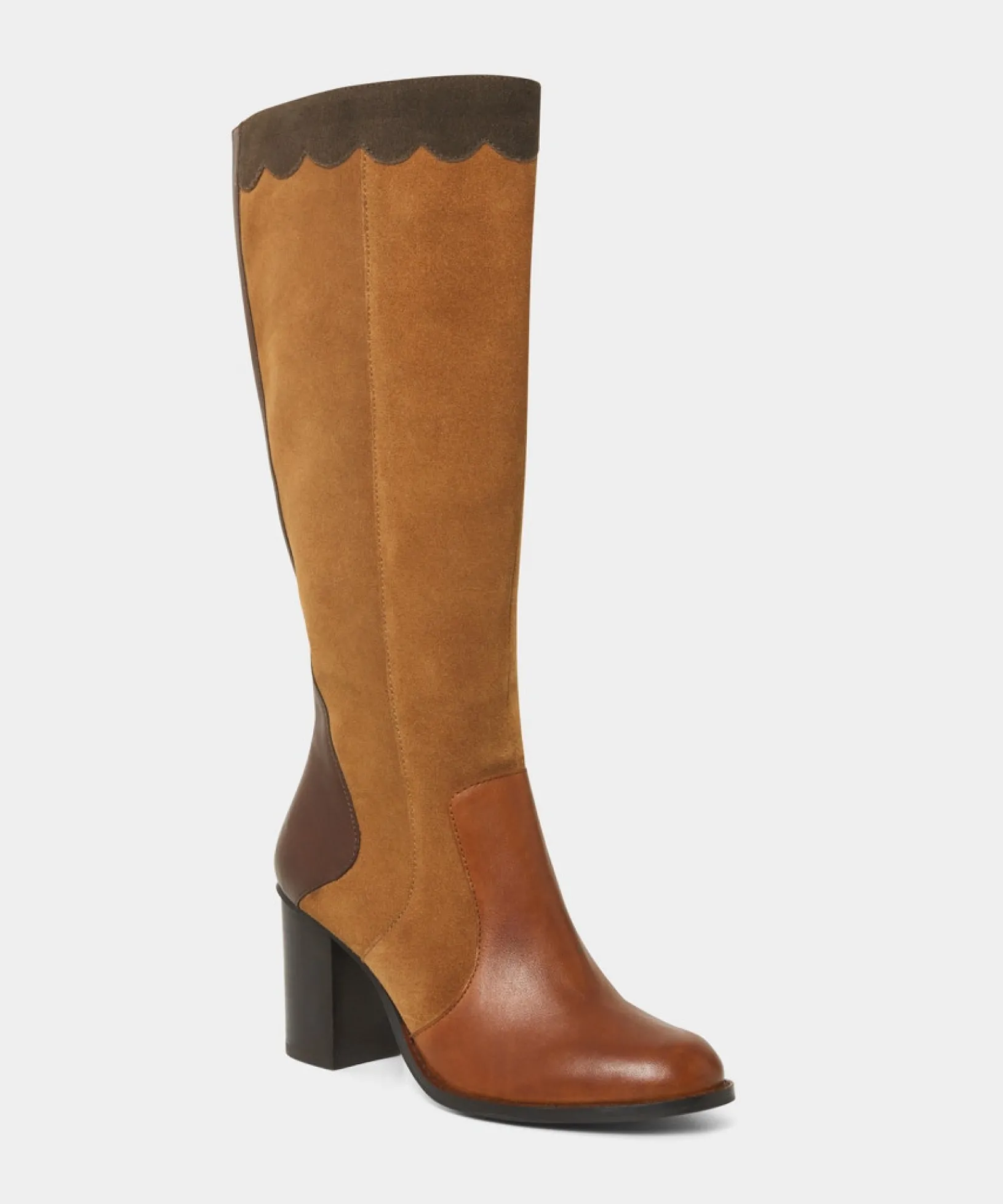 made_you_look_suede_leath_2.webp Knee High Boots | Boots & Shoes | Top Picks | Women's Joe Browns Made You Look Suede Leather Boots Tan Multi