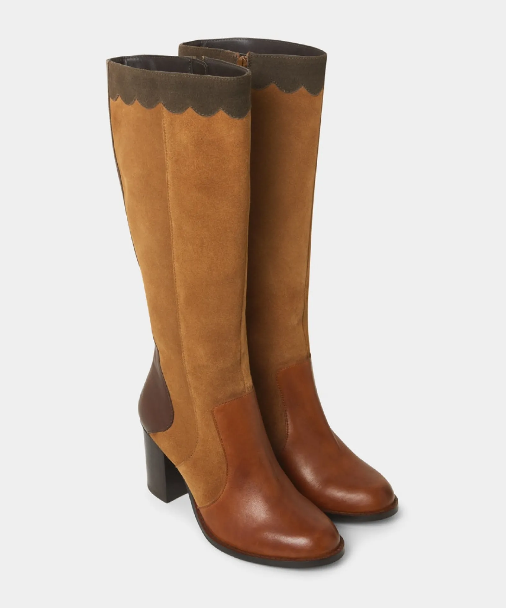 made_you_look_suede_leath_3.webp Knee High Boots | Boots & Shoes | Top Picks | Women's Joe Browns Made You Look Suede Leather Boots Tan Multi