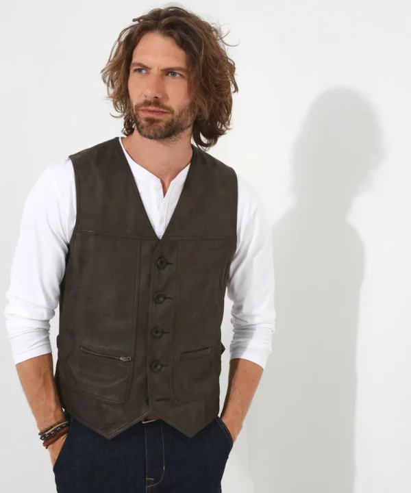 Shop Men's Collection | Leather Jackets | Top Picks | Men,s Joe Browns No Limits Leather Waistcoat Brown