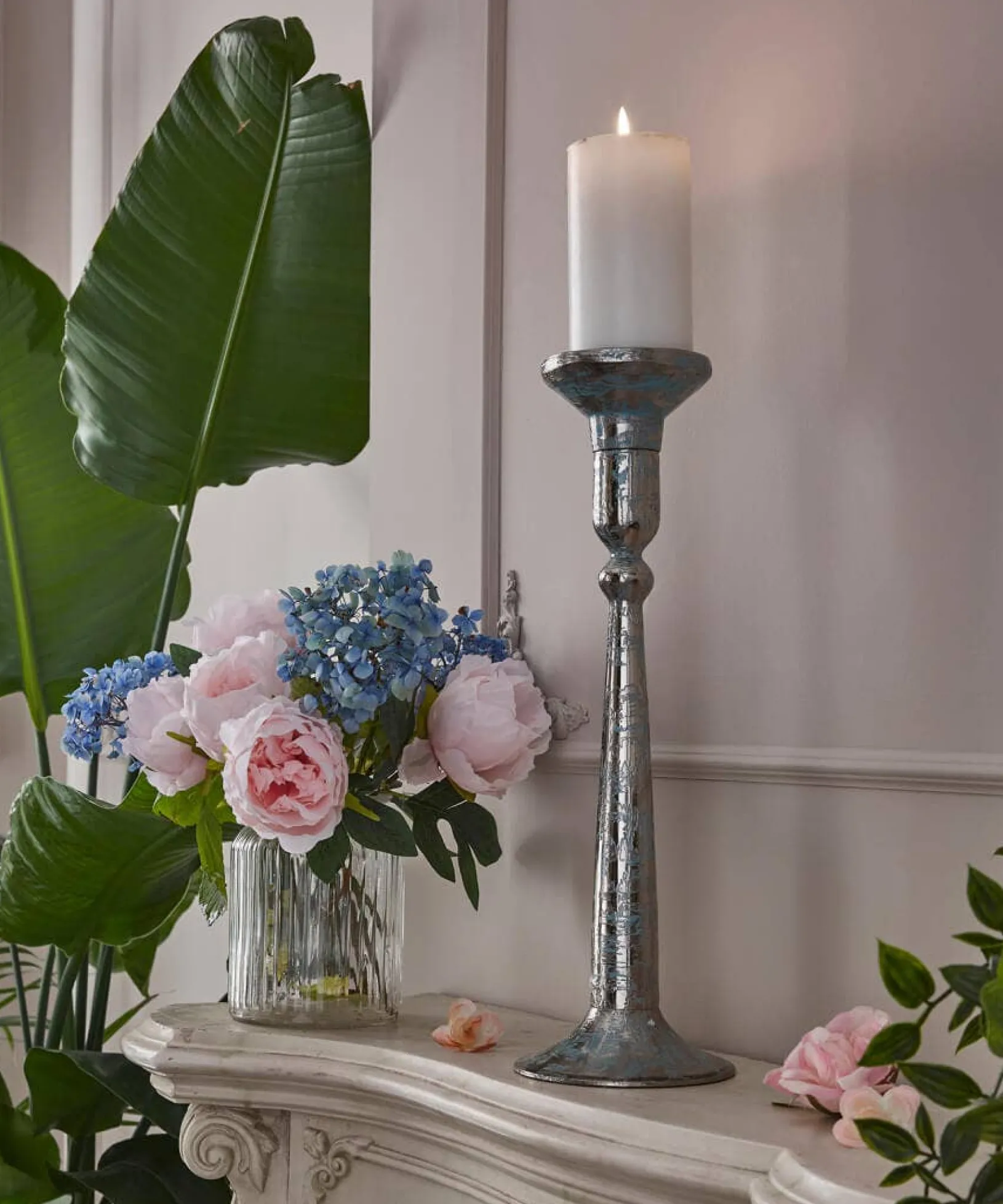 nouveau_distressed_blue_c_0.webp Living Room | Nouveau Reflections | Home Accessories | Candles & Candle Holders | Gifts | Home | Home | Home | Home | Women's Joe Browns Nouveau Distressed Blue Candle Holder Silver