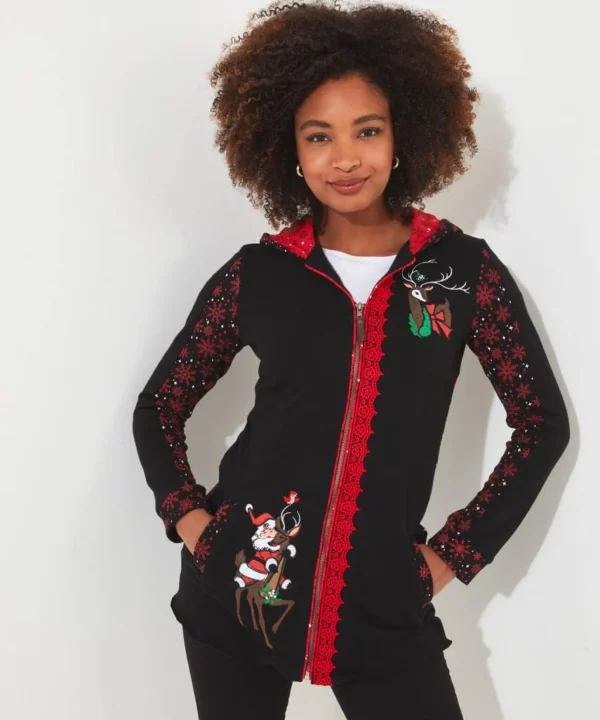 Shop Women's Collection | Occasion Outfits | Tops, Tunics & Blouses | Half Price Christmas Styles | Sale Tops, Tunics & Blouses | Top Picks | Top Picks | Women's | Women's | Women's Joe Browns Novelty Zip Sweat Black