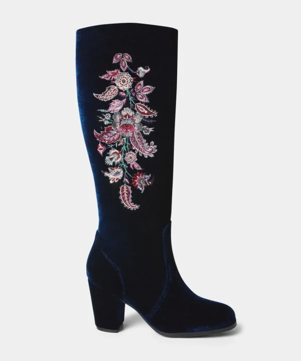 Knee High Boots | Party Footwear | Boots & Shoes | Sale Boots & Shoes | Top Picks | Top Picks | Women's | Women's Joe Browns Opulence Embroidered Velvet Boots Navy Multi