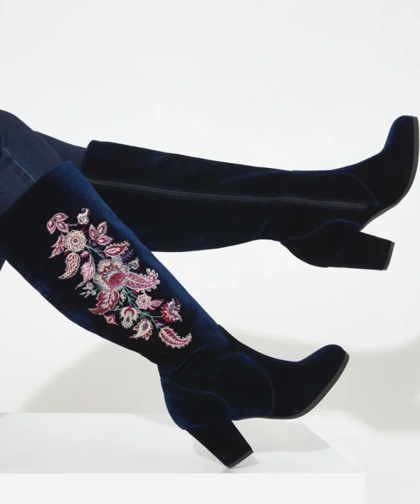 Knee High Boots | Party Footwear | Boots & Shoes | Sale Boots & Shoes | Top Picks | Top Picks | Women's | Women's Joe Browns Opulence Embroidered Velvet Boots Navy Multi