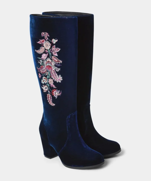 Knee High Boots | Party Footwear | Boots & Shoes | Sale Boots & Shoes | Top Picks | Top Picks | Women's | Women's Joe Browns Opulence Embroidered Velvet Boots Navy Multi