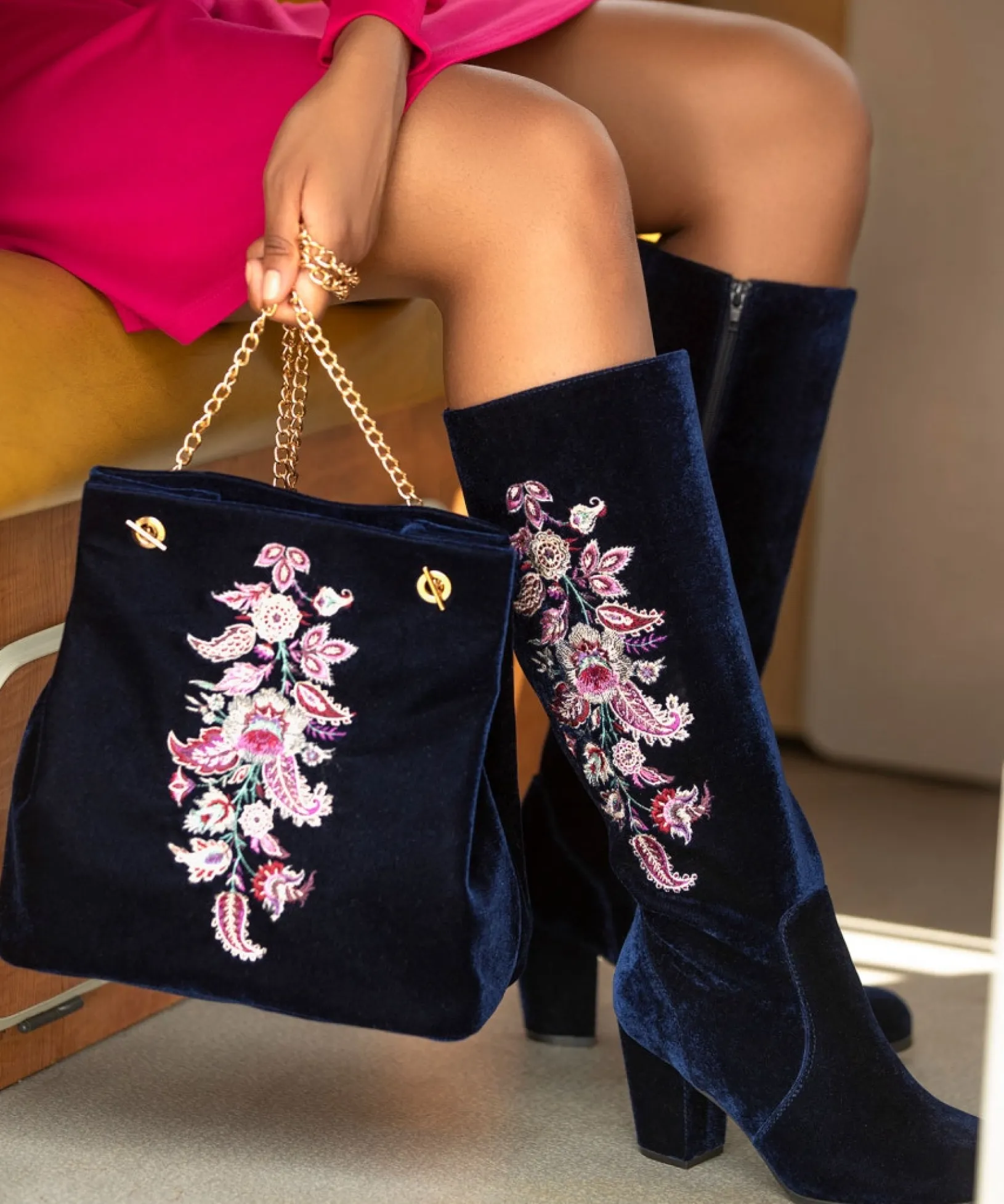 opulence_embroidered_velv_5.webp Knee High Boots | Party Footwear | Boots & Shoes | Sale Boots & Shoes | Top Picks | Top Picks | Women's | Women's Joe Browns Opulence Embroidered Velvet Boots Navy Multi