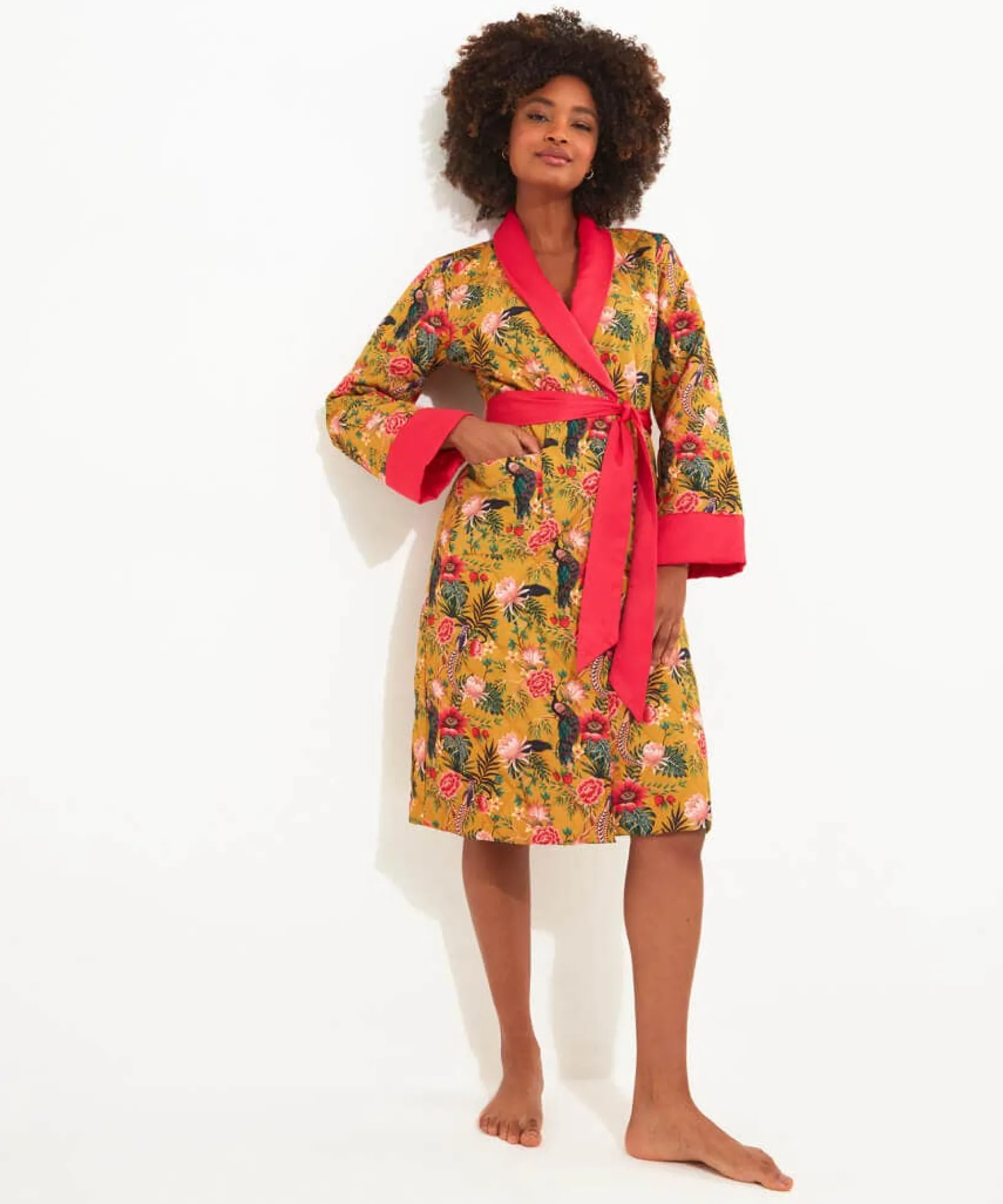 peacock_print_dressing_go_0.webp Pyjamas & Loungewear | Gifts | Sale Pyjamas & Loungewear | Women's | Women's | Women's Joe Browns Peacock Print Dressing Gown Gold