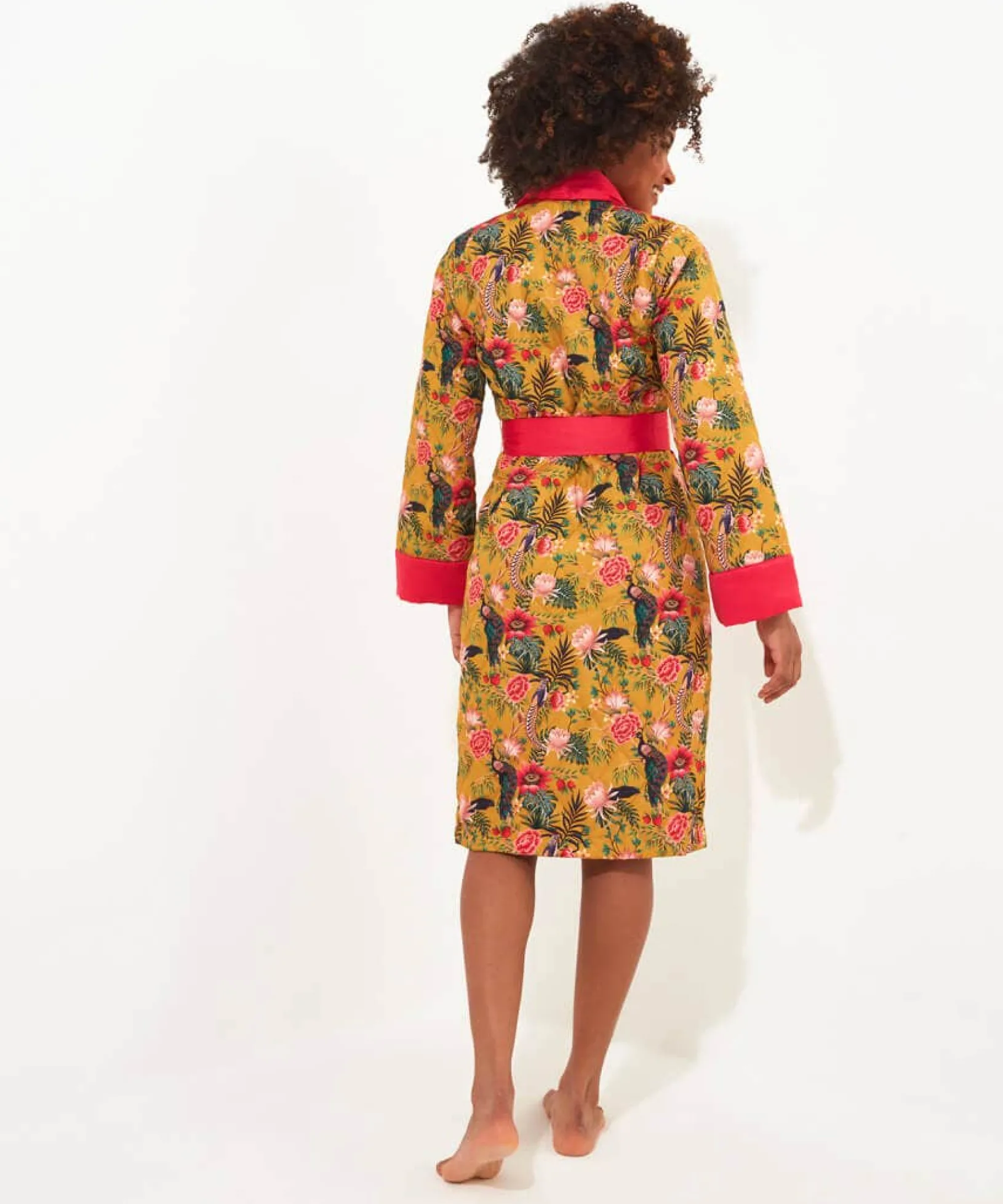 peacock_print_dressing_go_3.webp Pyjamas & Loungewear | Gifts | Sale Pyjamas & Loungewear | Women's | Women's | Women's Joe Browns Peacock Print Dressing Gown Gold