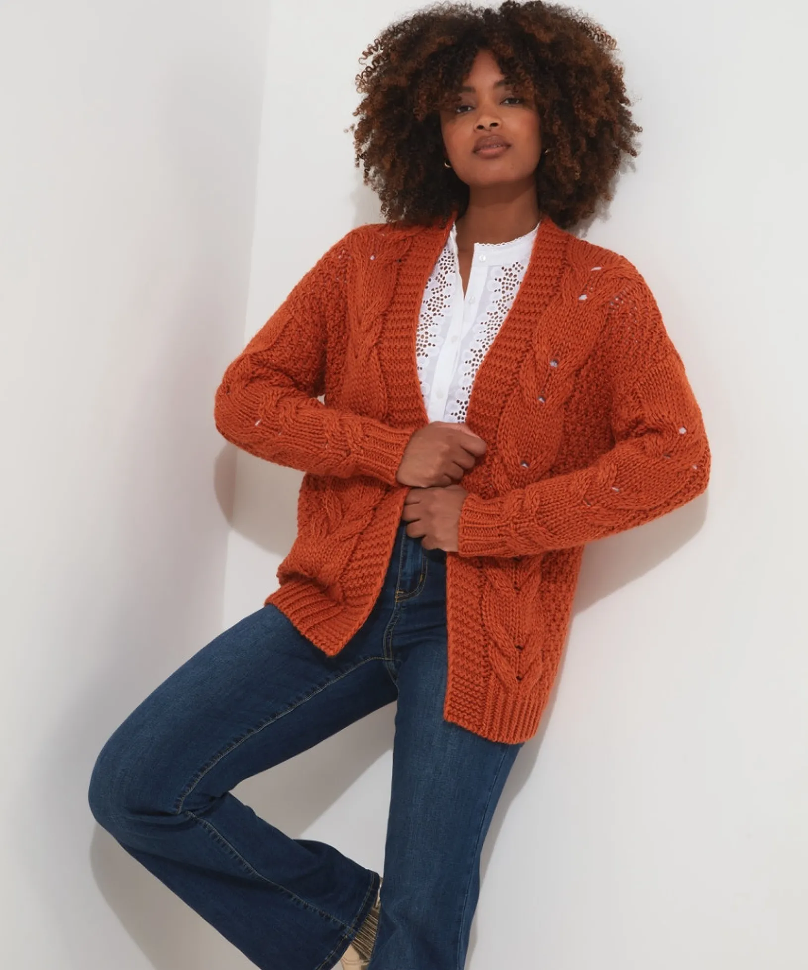 perfect_slouchy_cardigan_0.webp Cardigans & Coatigans | Sale Knitwear & Jumpers | Top Picks | Women's Joe Browns Perfect Slouchy Cardigan Burnt Orange / Black