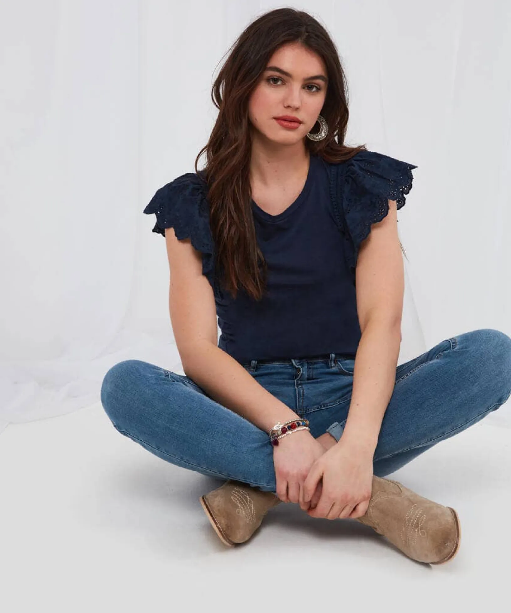 pretty_broderie_top_2.webp Sale Tops, Tunics & Blouses | Women's Joe Browns Pretty Broderie Top Navy / Pink / White